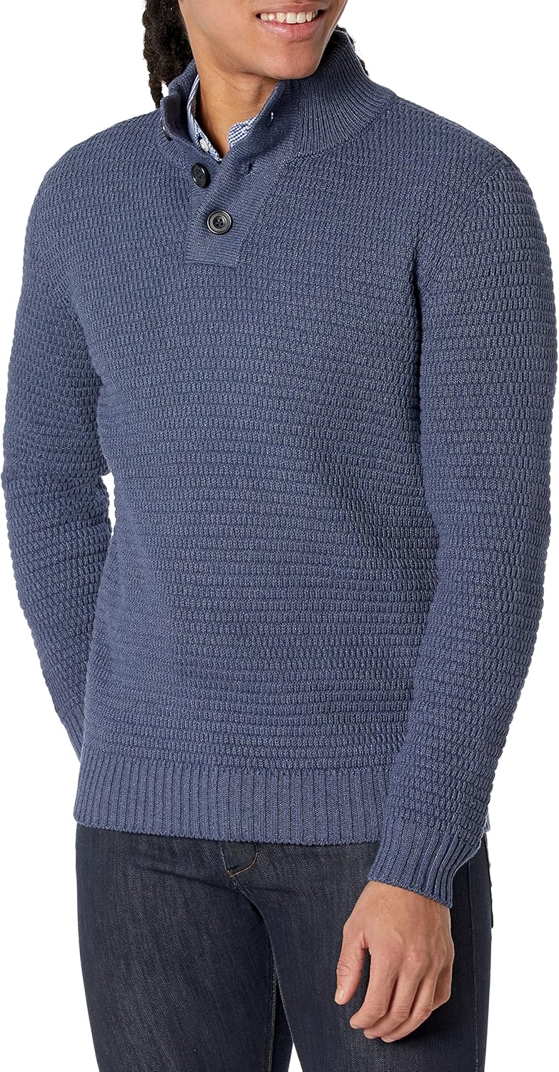 Men's 3D Textured Mock-Neck Sweater