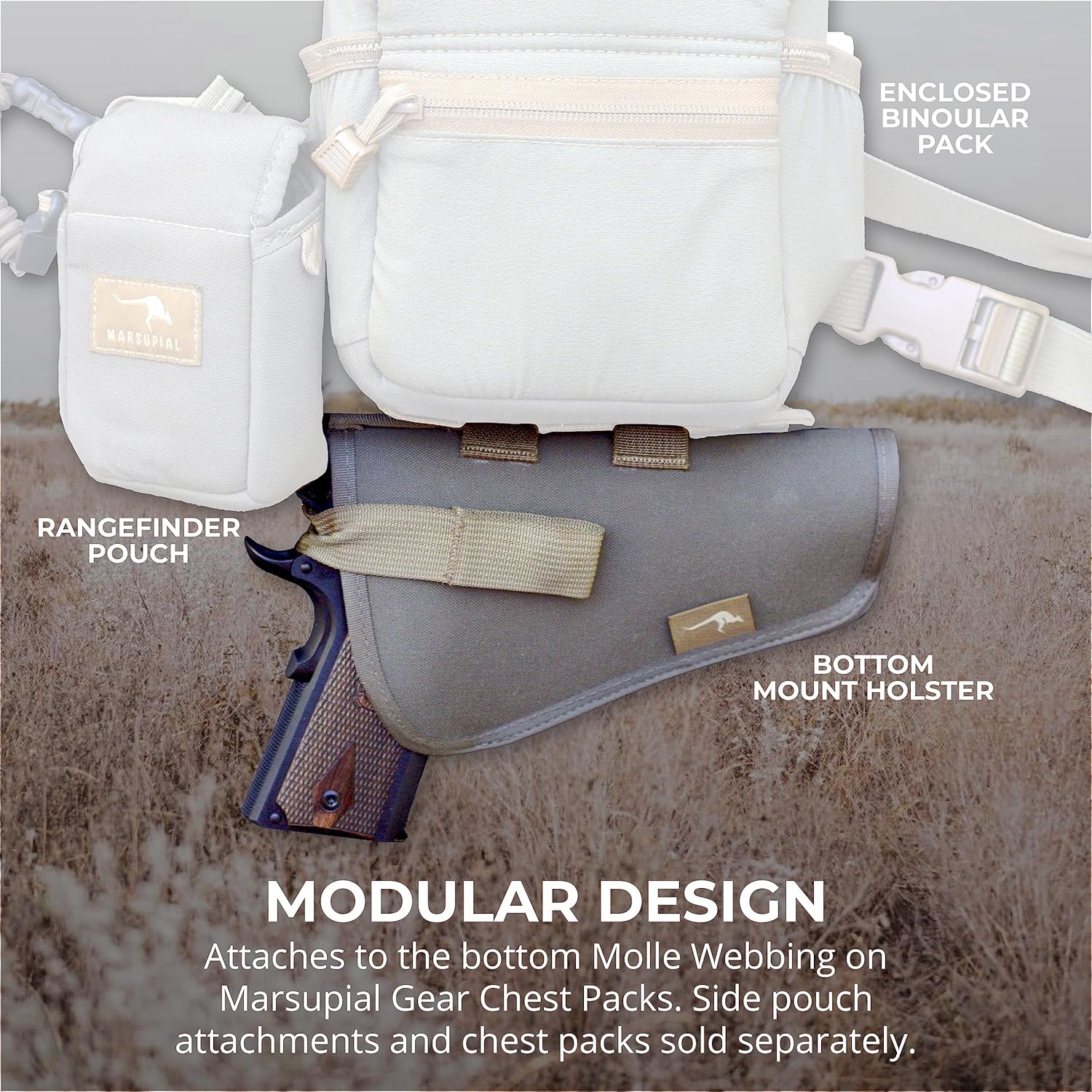 Marsupial Gear Handgun Holster - Chest Pack Attachment for Secure Carry of Pistols and Revolvers with Adjustable Retention