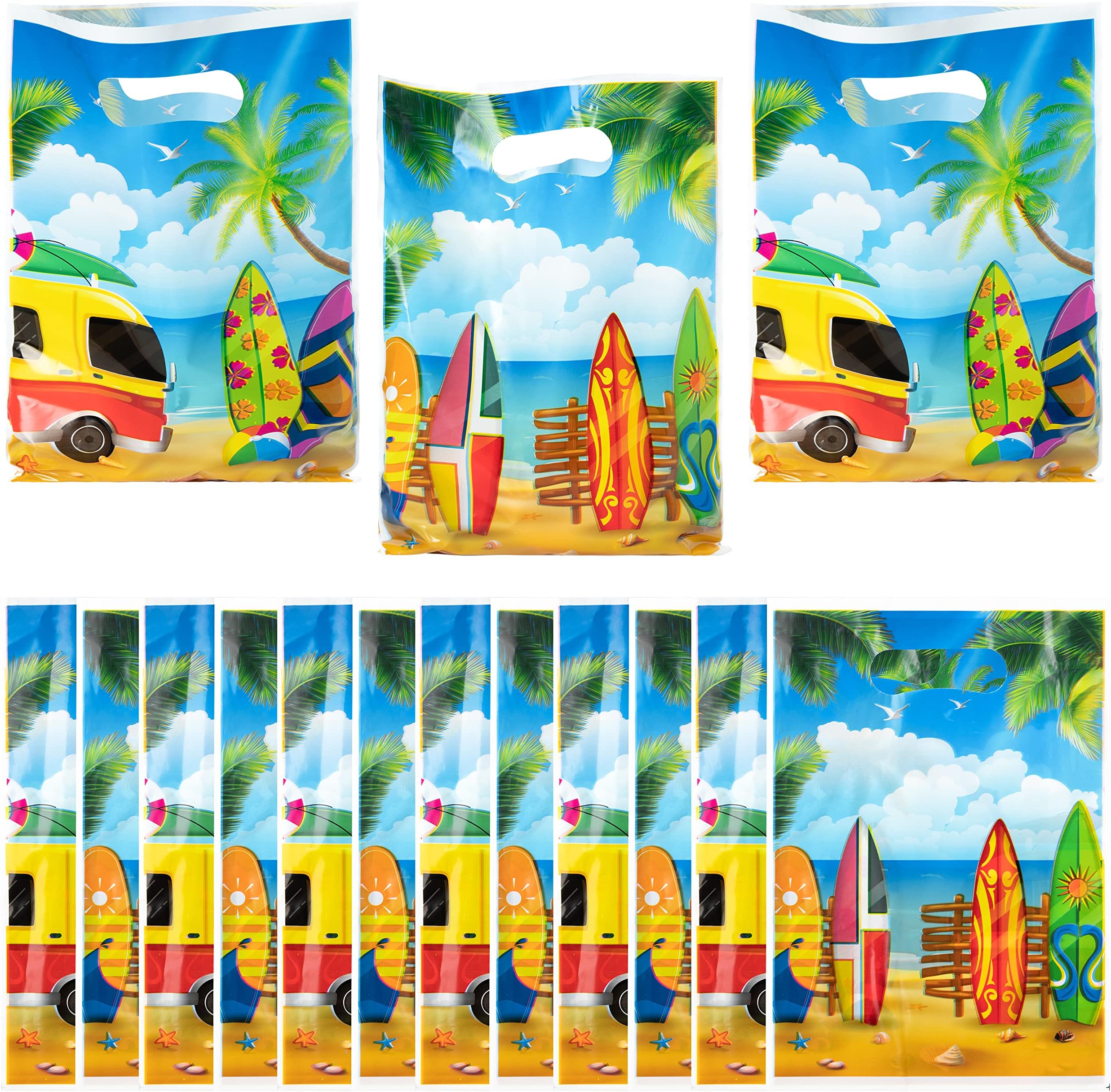 FJkuadapphn Beach Surfing Hawaii Party Favor Bag - 50pcs Summer Beach Party Plastic Bag Goody Candy Treat Goodie Bags Gift Wrapping Bags for Summer Hawaii Party Kids Birthday Party Decoration Supplies