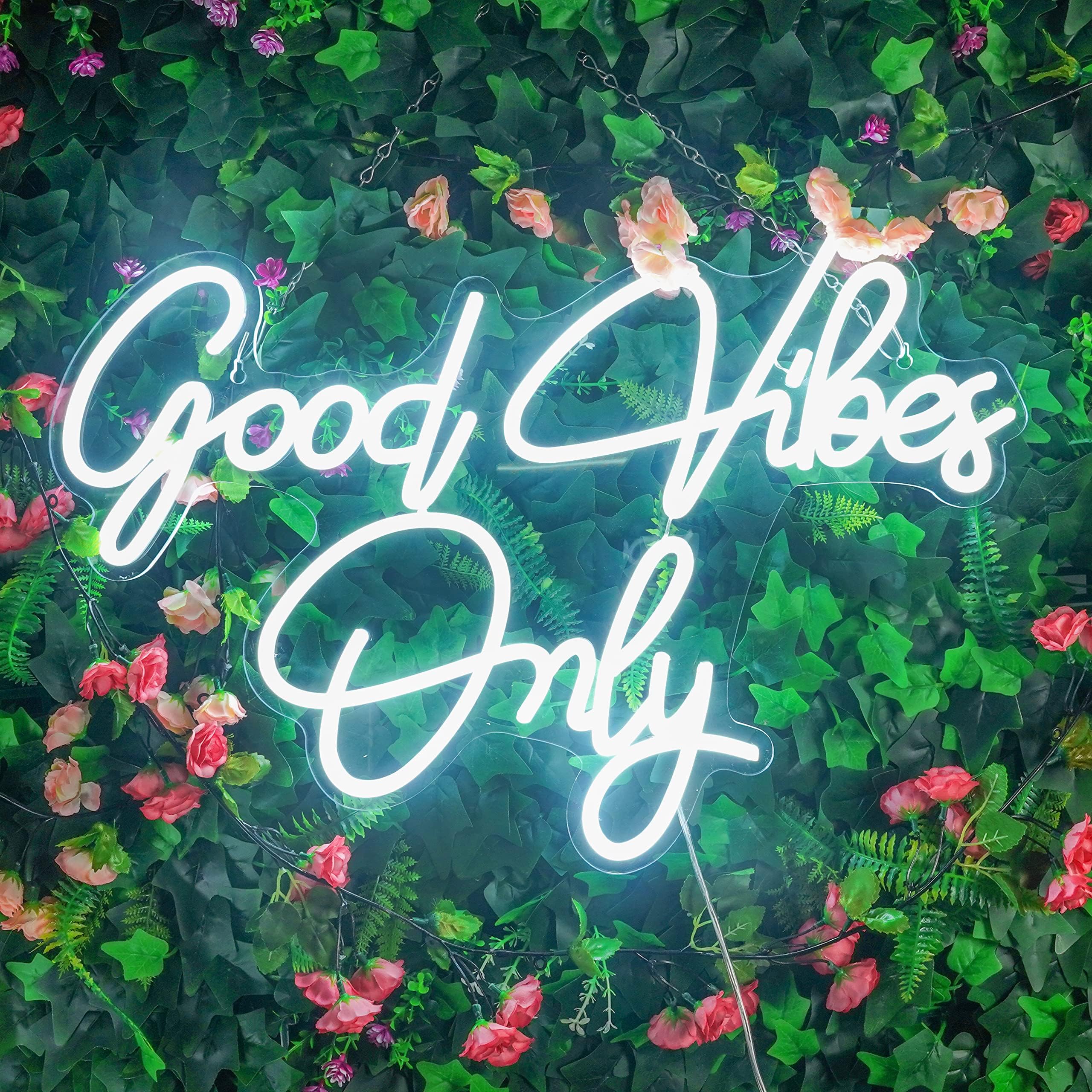 Good Vibes Only Neon Sign for Wall Decor 21.6" x 14.1" Large Cool White LED Fun Vibe Lights for Party, Bedroom, Bar, Wedding Decoration - Best Gifts for Birthday, Christmas