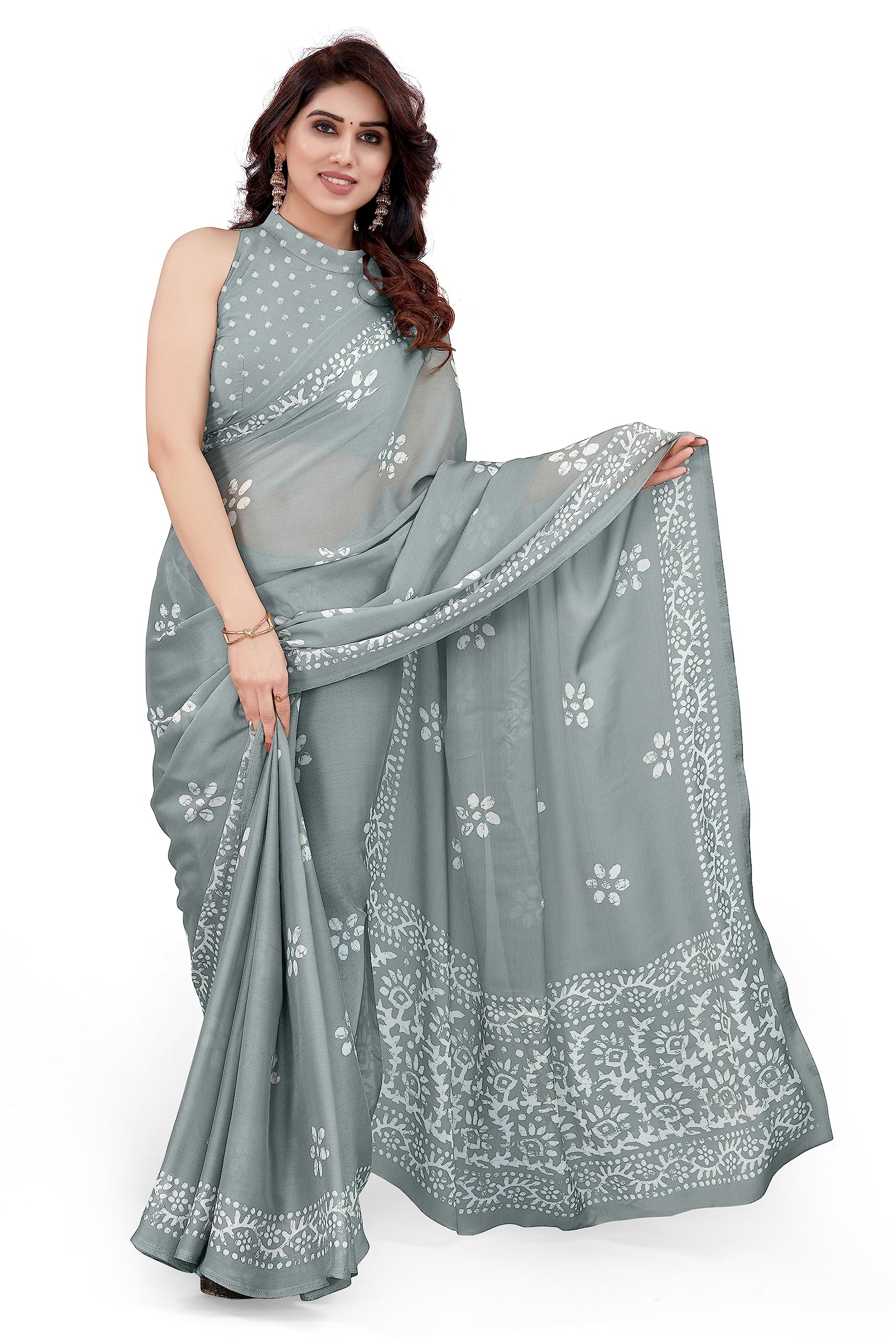 MIRCHI FASHION Women's Latest Chiffon Batik Printed Saree with Blouse Piece