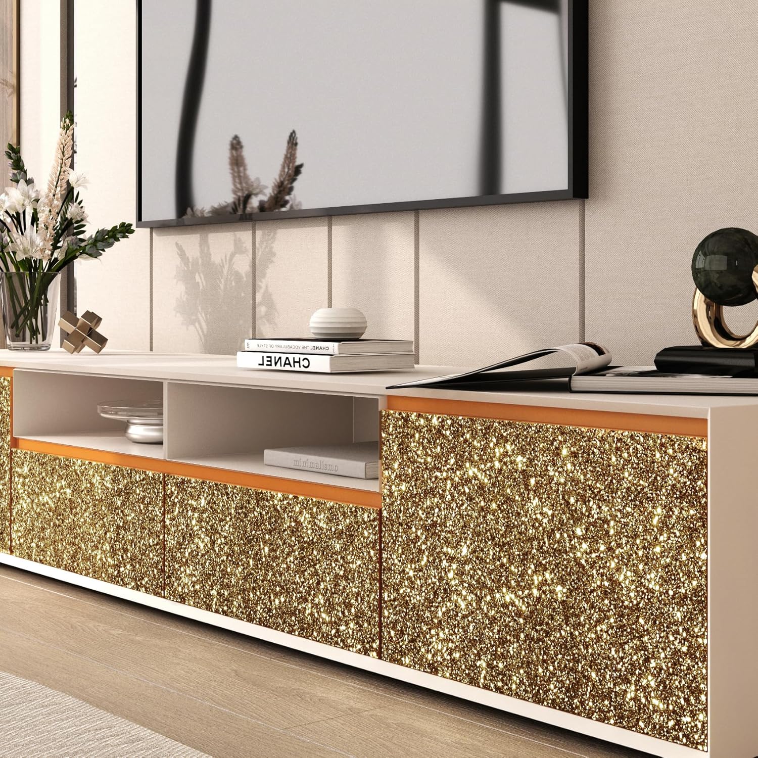 FunStick Brown Gold Glitter Wallpaper Peel and Stick Sparkle Wall Paper for Bedroom Self Adhesive Brown Gold Glitter Contact Paper for Cabinets Crafts Removable Wallpaper for Bathroom Walls 15.8"x80"