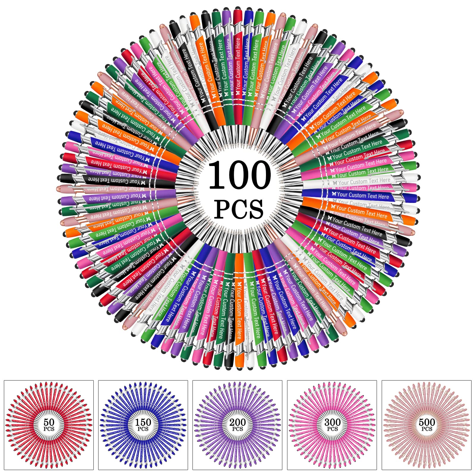 STREADVE 100 Personalized Custom Pens with Name Engraved Logo Text Pen, Customized Smooth Writing Pens Personalization Gift for Men Women Wedding