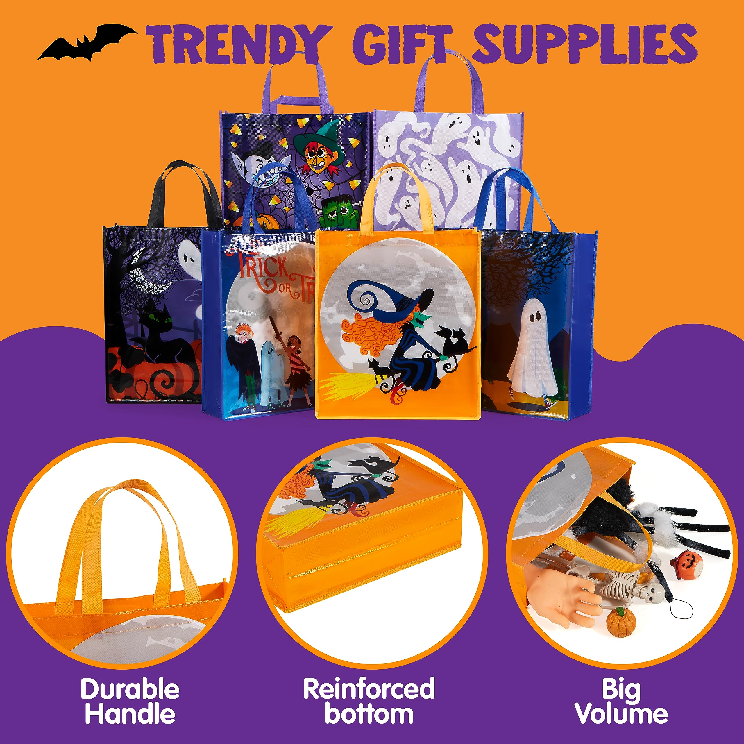 JOYIN 12 Stück Halloween 43 x 38 cm Große Geschenktaschen für Halloween Süßes oder Saures Party Süßigkeitstüten, Geschenk Taschen, Party Tüte