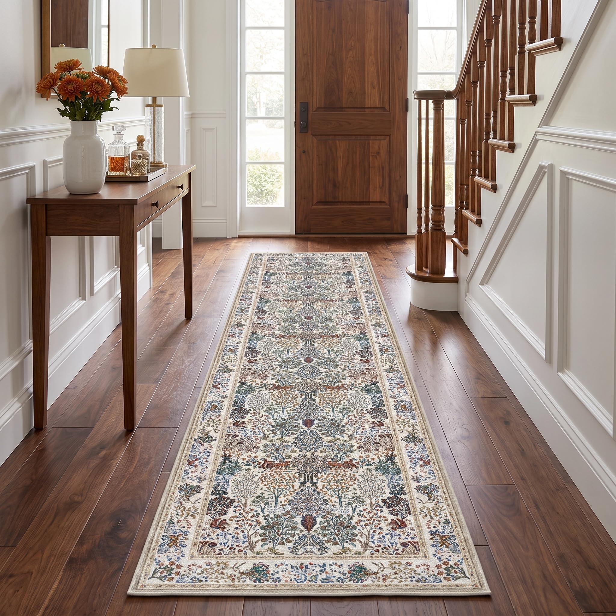 Decoranddecor Floral Washable Hallway Runner Rug 60x240cm Non-Slip