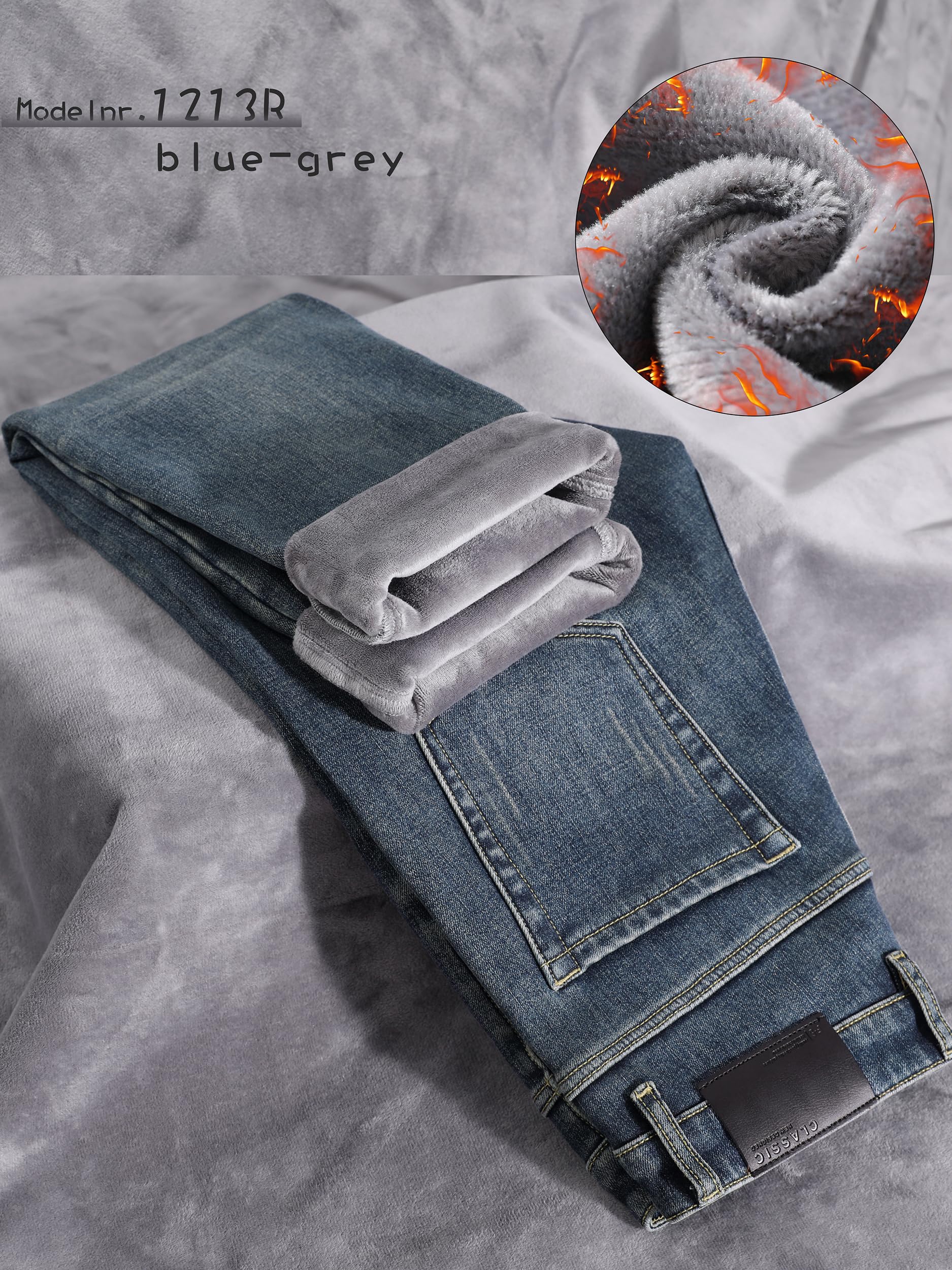 Jeans termici da uomo, Slim Fit, Grigio, M, 76 cm, 33 pollici
