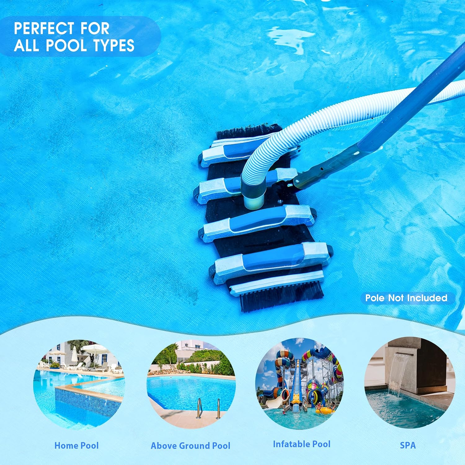 TidyMister Enhanced Pool Vacuum Head with Direction-Control Swivel Handle Kit Included 2X 1-1/4" or 1-1/2" Pool Hose Adapter Connector Coupling
