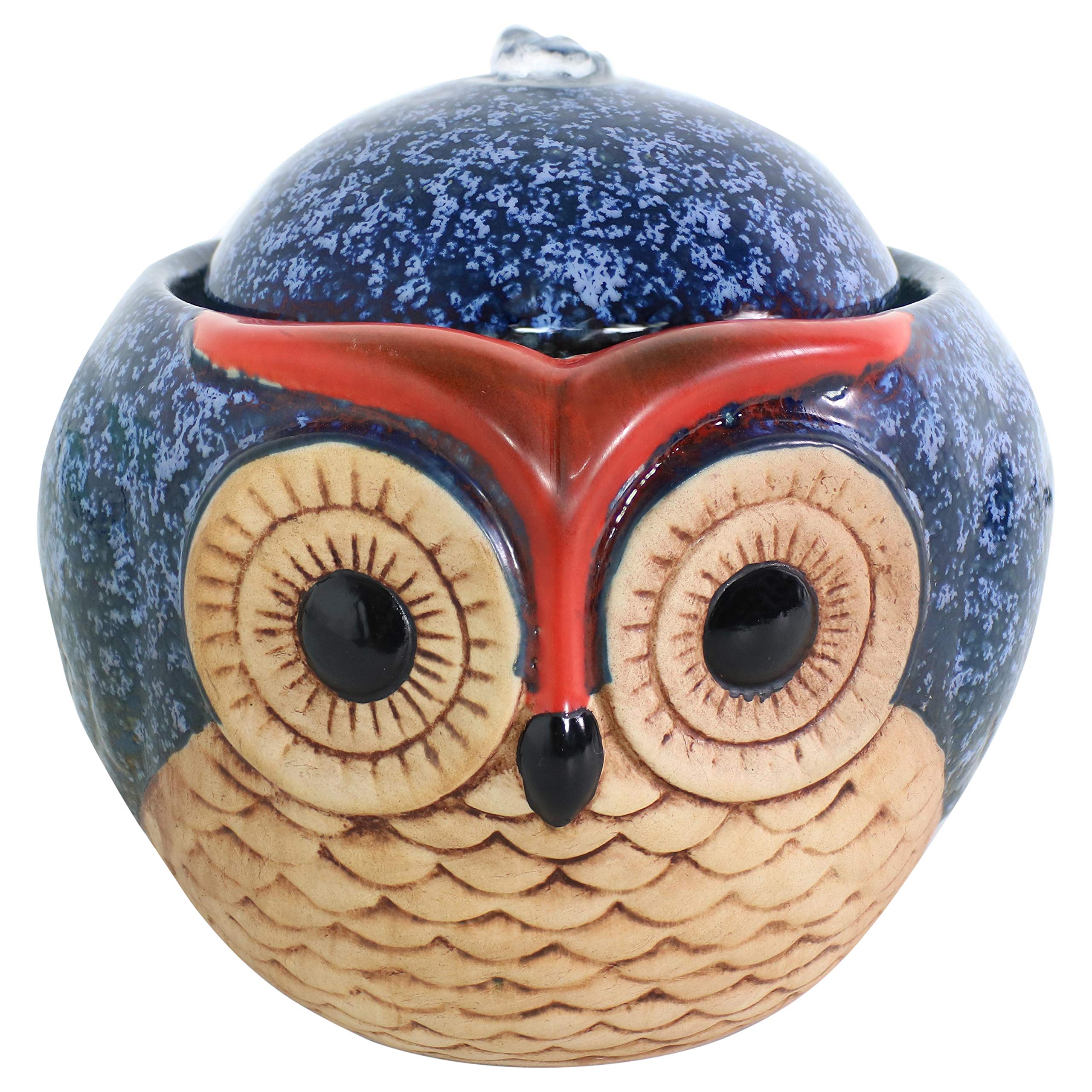 Sunnydaze Ceramic Owl 6-Inch Indoor Tabletop Fountain - Electric Submersible Pump with Adjustable Flow - Soft Water Sounds