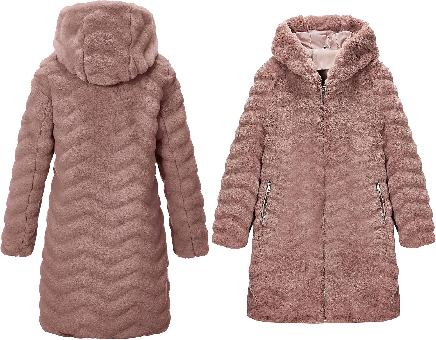 RISISSIDA Women Long Faux Fur Coat Fuzzy Jacket Hooded Winter Fall Warm Overcoat - Image 3