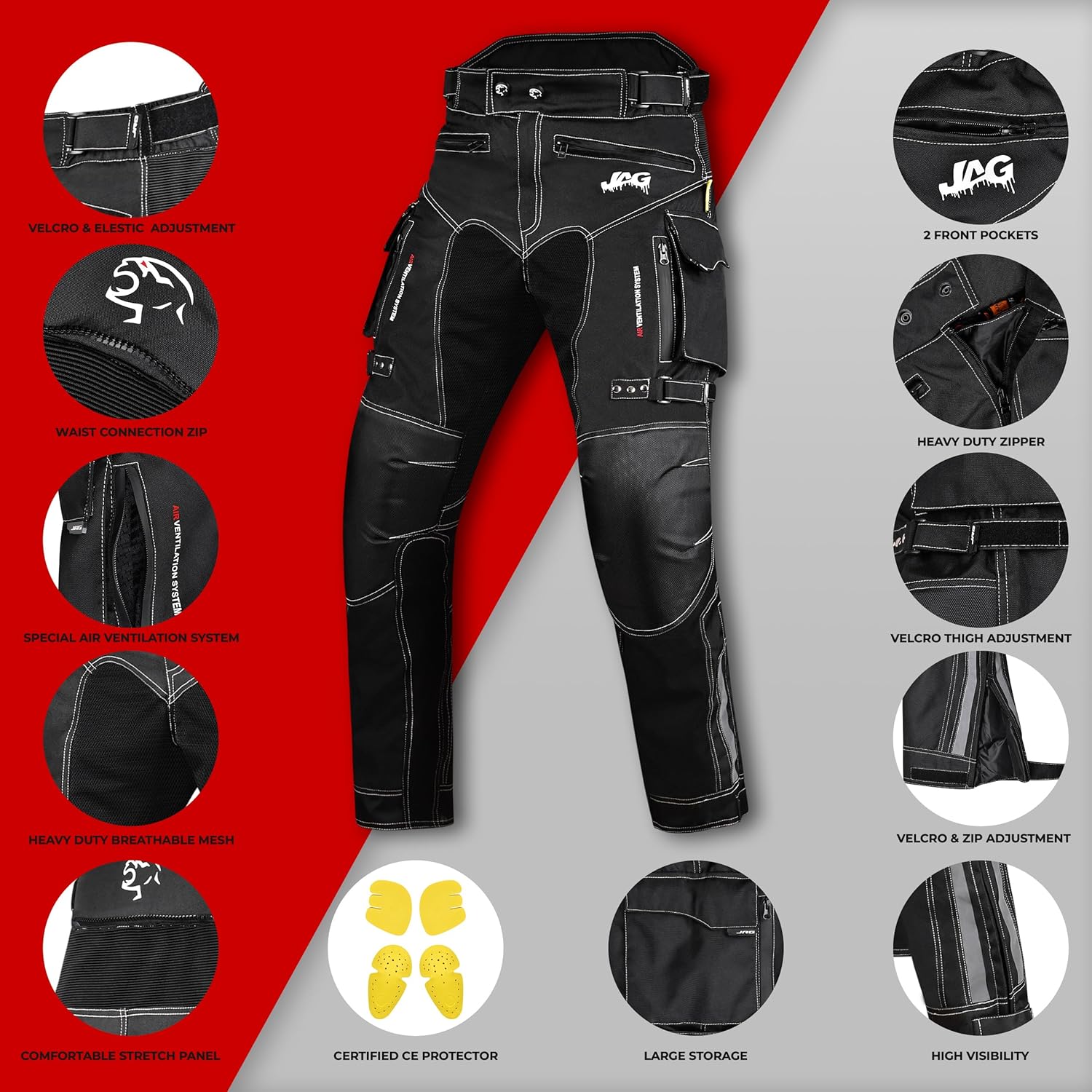 JAG Motorcycle Protective Pants - Dual Sport Motocross Pants, with Armor Impact Protection & Water Resistant Cordura Fabric - Image 4