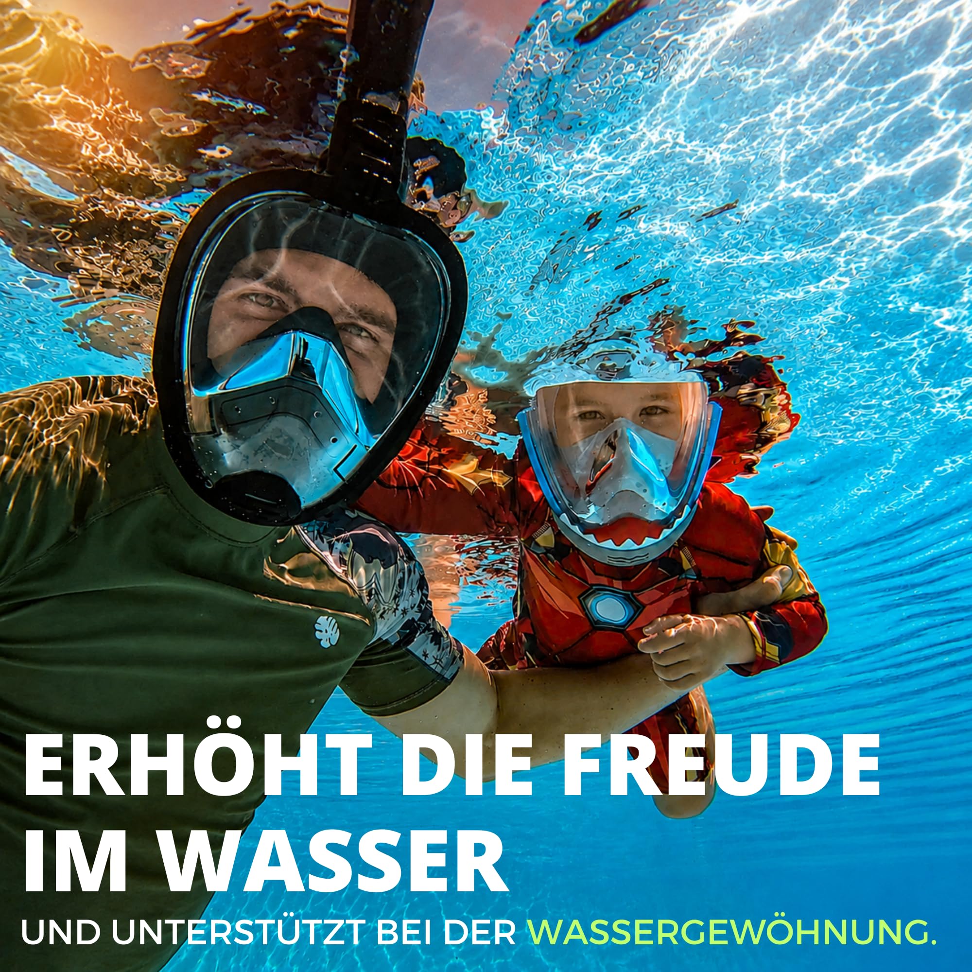 Khroom Schnorchelmaske Kinder 3 - 10 Jahre | TÜV geprüft & CO2 sicher | Vollgesichtsmaske / Tauchmaske Kinder ganzes Gesicht | Tauchermaske mit Tragetasche