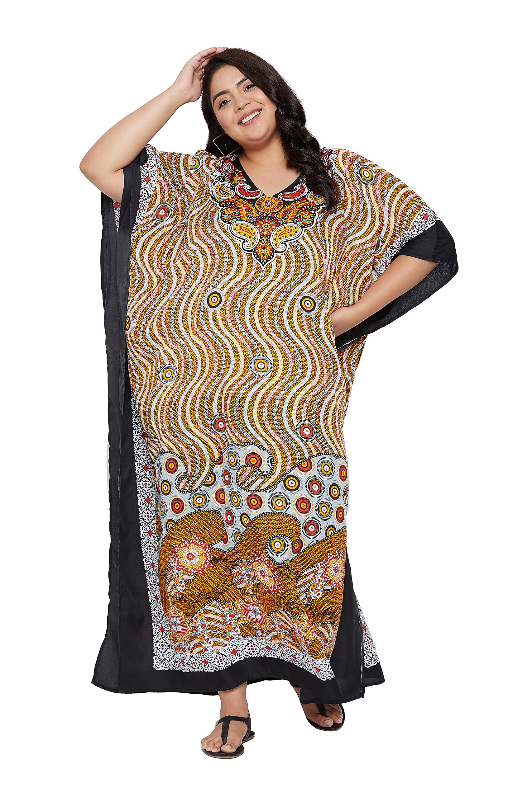 Women Kaftan Plus Size Polyester Summer Lightweight Caftan Swimsuit Cover Ups Maxi African Mumu Lounge House Dress