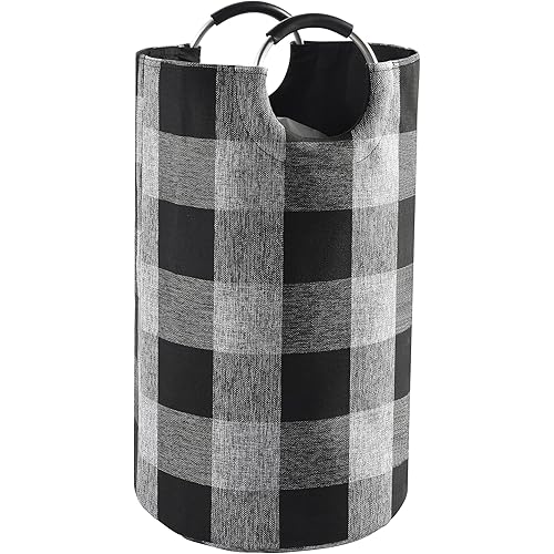 Haundry 82L Tall Collapsible Laundry Basket , Large Foldable Laundry Hamper with Handle - Black/Gray