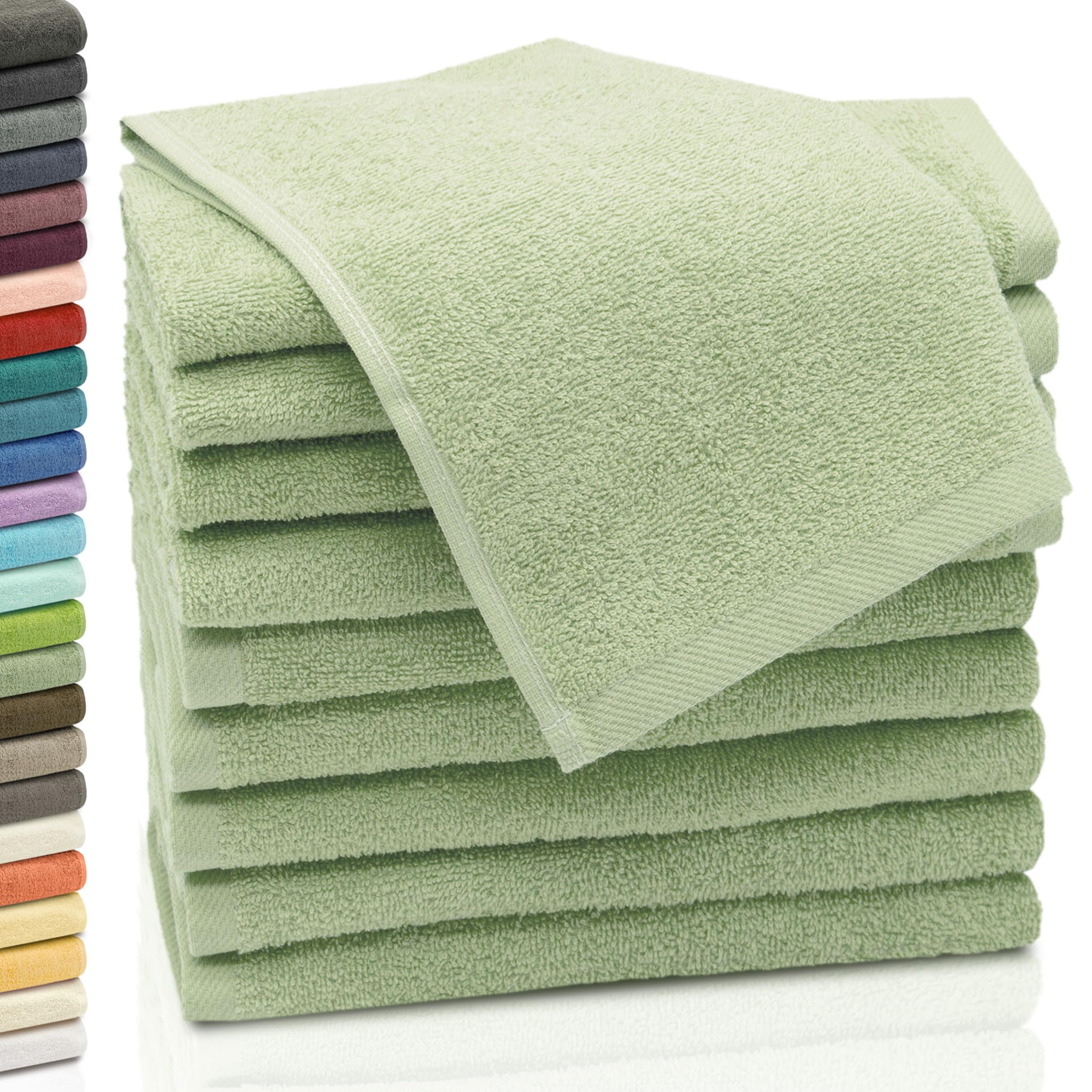 ZOLLNER Set de 10 Serviettes pour invités, 30x50 cm, Coton, Vert Clair