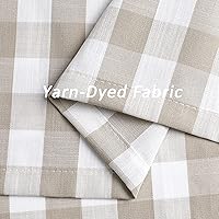 Vista 4 de Amzdecor Cortina de lino con cenefa de lino blanco a cuadros, con bolsillo para barra, rústica, para cocina, sala de estar, dormitorio, 1 panel, 55