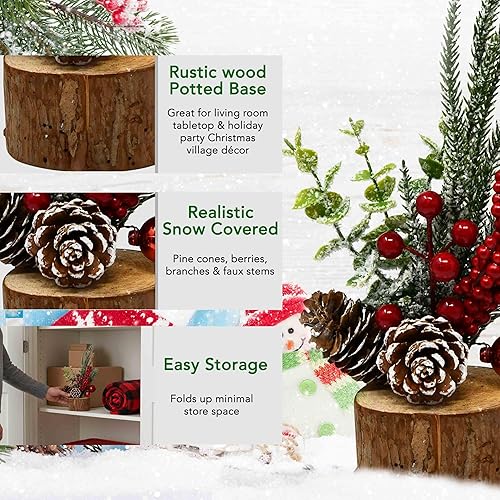 Miniatura 4 de GIft Boutique Mini árbol de mesa de Navidad con pequeño cono de pino artificial decorativo bayas adornos base de madera, decoración de fiesta