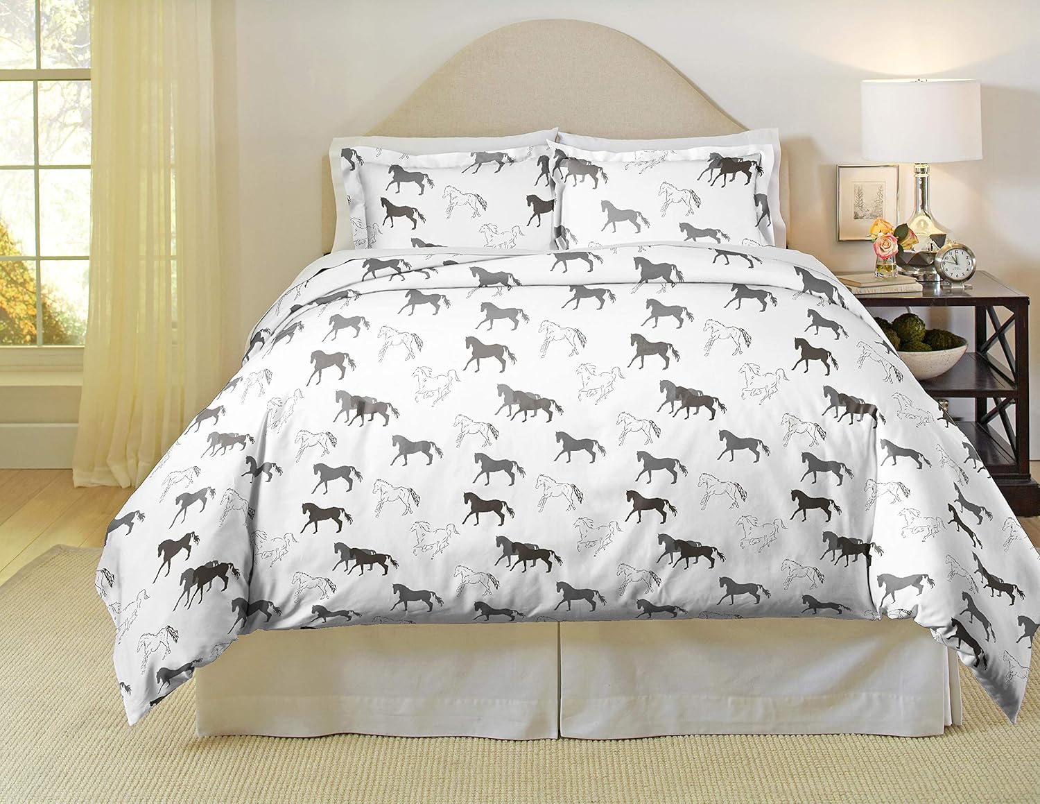 Pointehaven 180 GSM Cotton Flannel Duvet Set - Full/Queen, Stallions Grey