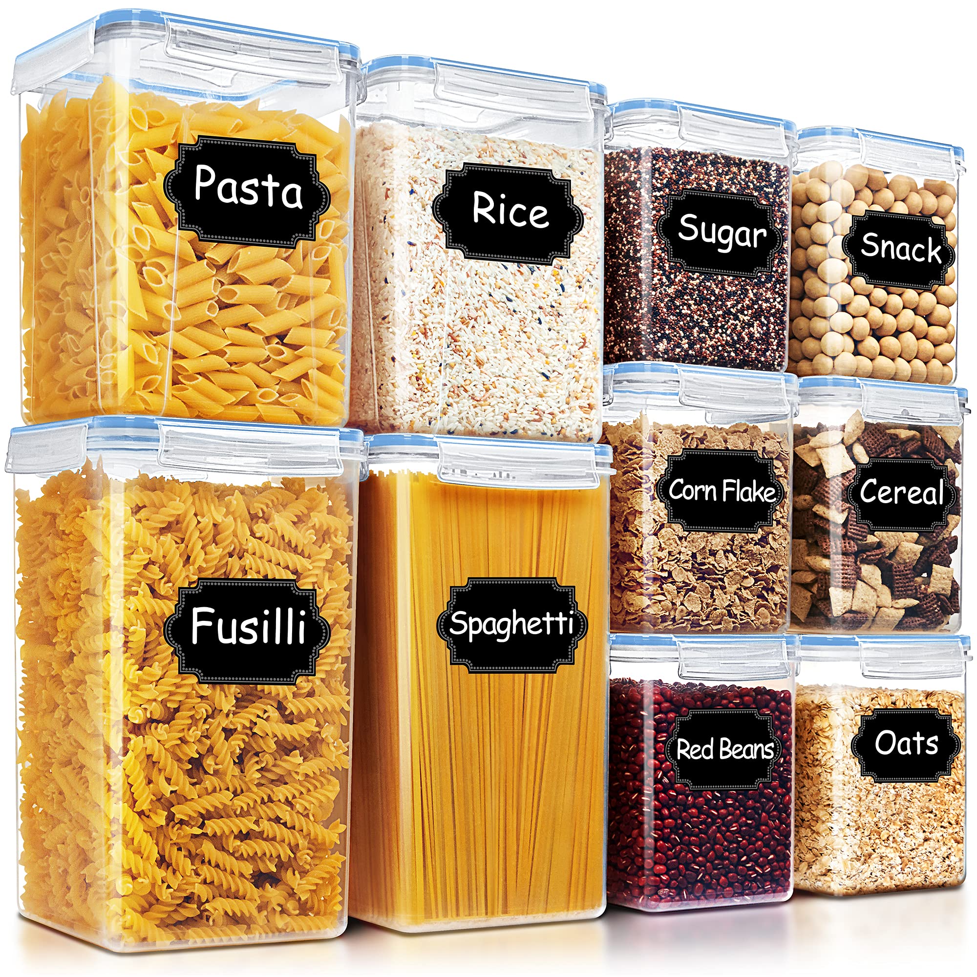 Airtight Food Storage Containers - Blingco 10 PCS Large Cereal Dry Food Storage Containers, Kitchen & Pantry Organization Canisters with Lids - BPA Free for Flour, Sugar, Baking Supplies - Blue