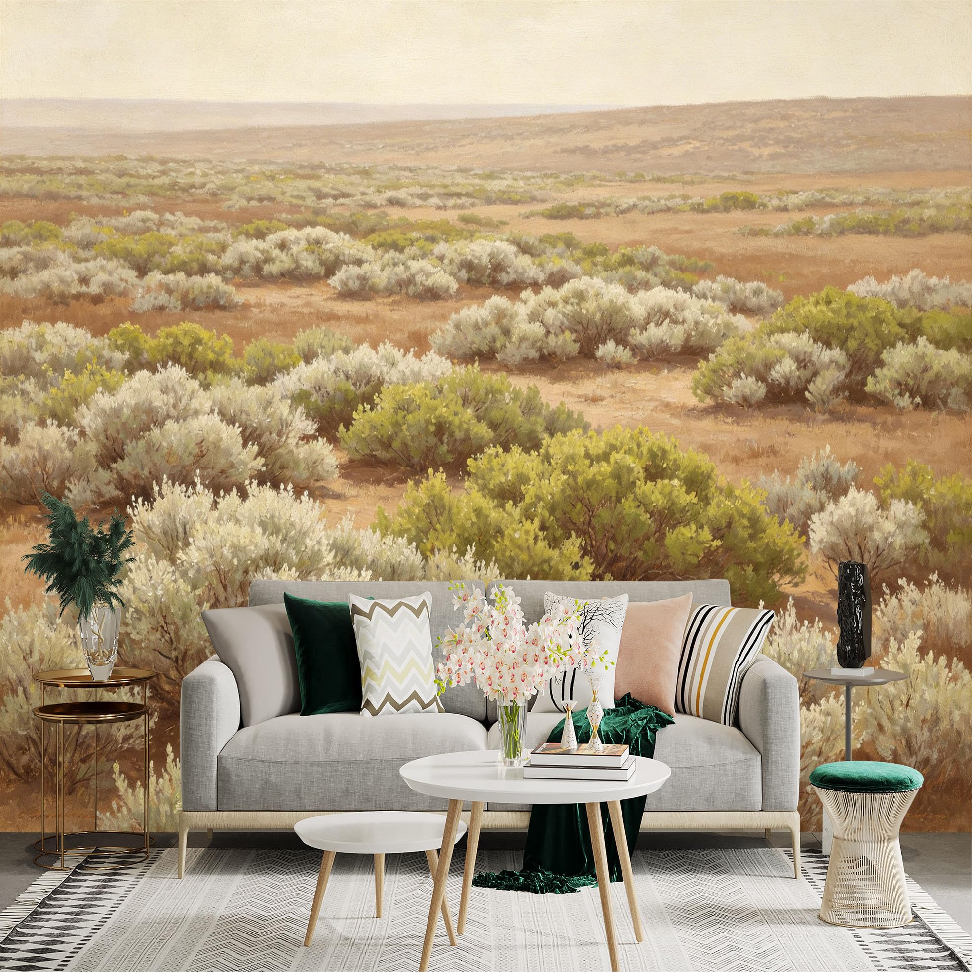 Lnzczhyre Dbh260521122 Custom Size Wall Sticker Mural， Vast Desert Landscape， Sagebrush And Wild Shrubs， Golden Hour Horizon， Nature Scenery， For Wall Decoration， Peelandstick Wall Decals.