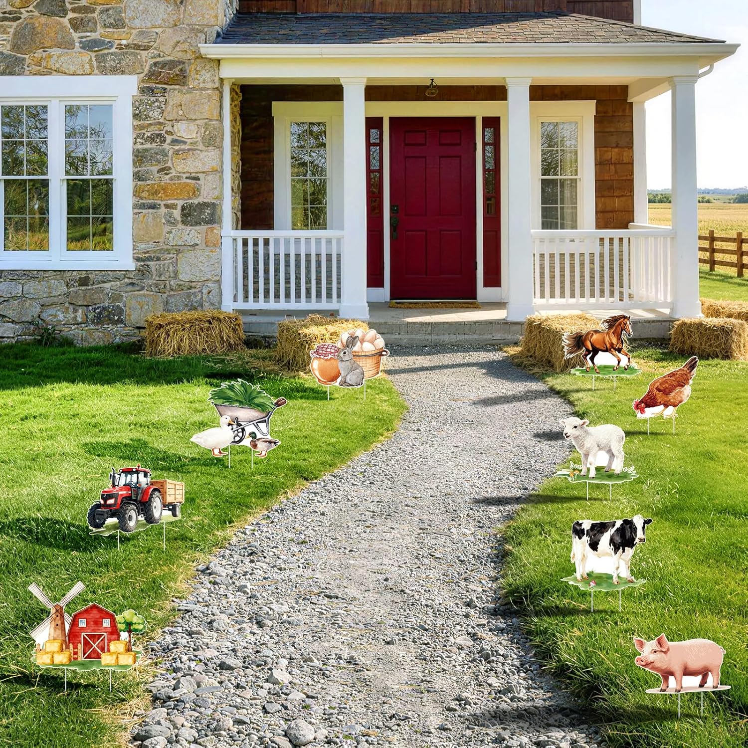 9PCS Small Farm Animal Yard Signs Decorations,Farm Animal Birthday Party Lawn Signs Decorations for Farmhouse Theme Barnyard Baby Shower or Farmhouse Birthday Yard Decor Supplies (colorful)
