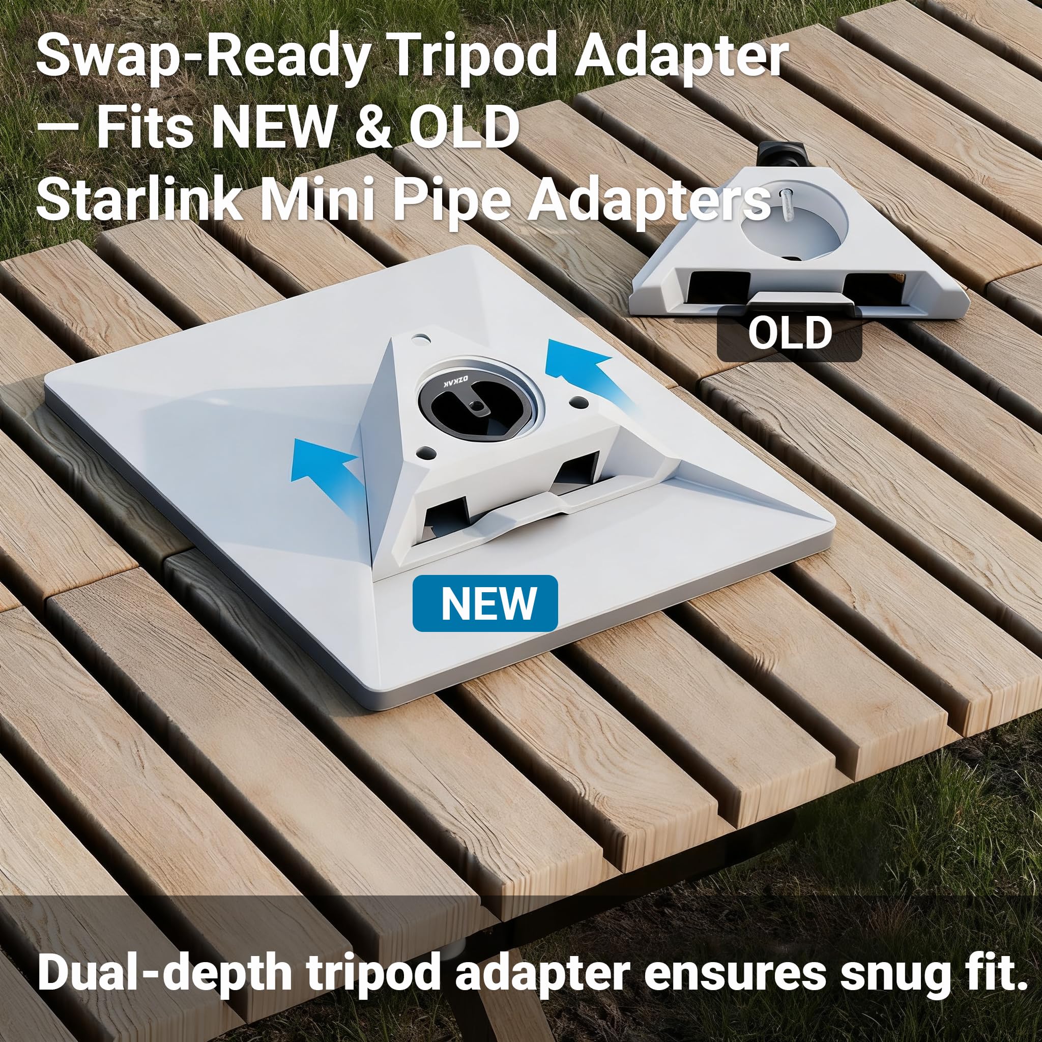 Starlink Mini adapter statywu 2025 – kieszeń z podwójną głębokością pasuje do nowych i starych adapterów rurowych - 1/10.2 cm-20 i 3/20.3 cm-16 kompatybilność ze statywem - idealny na kemping, do