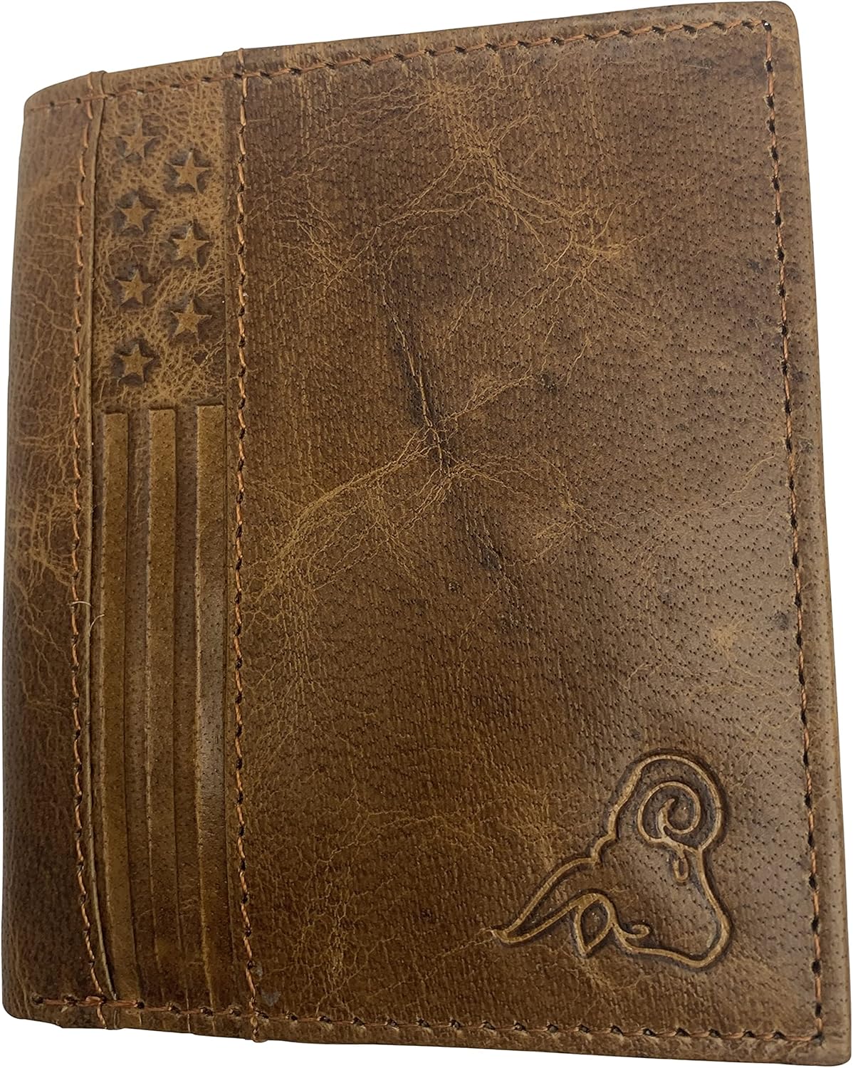 Men's Chain Biker RFID Blocking Genuine Leather L Shape Bifold Wallet USA Series (Tan with Chain)