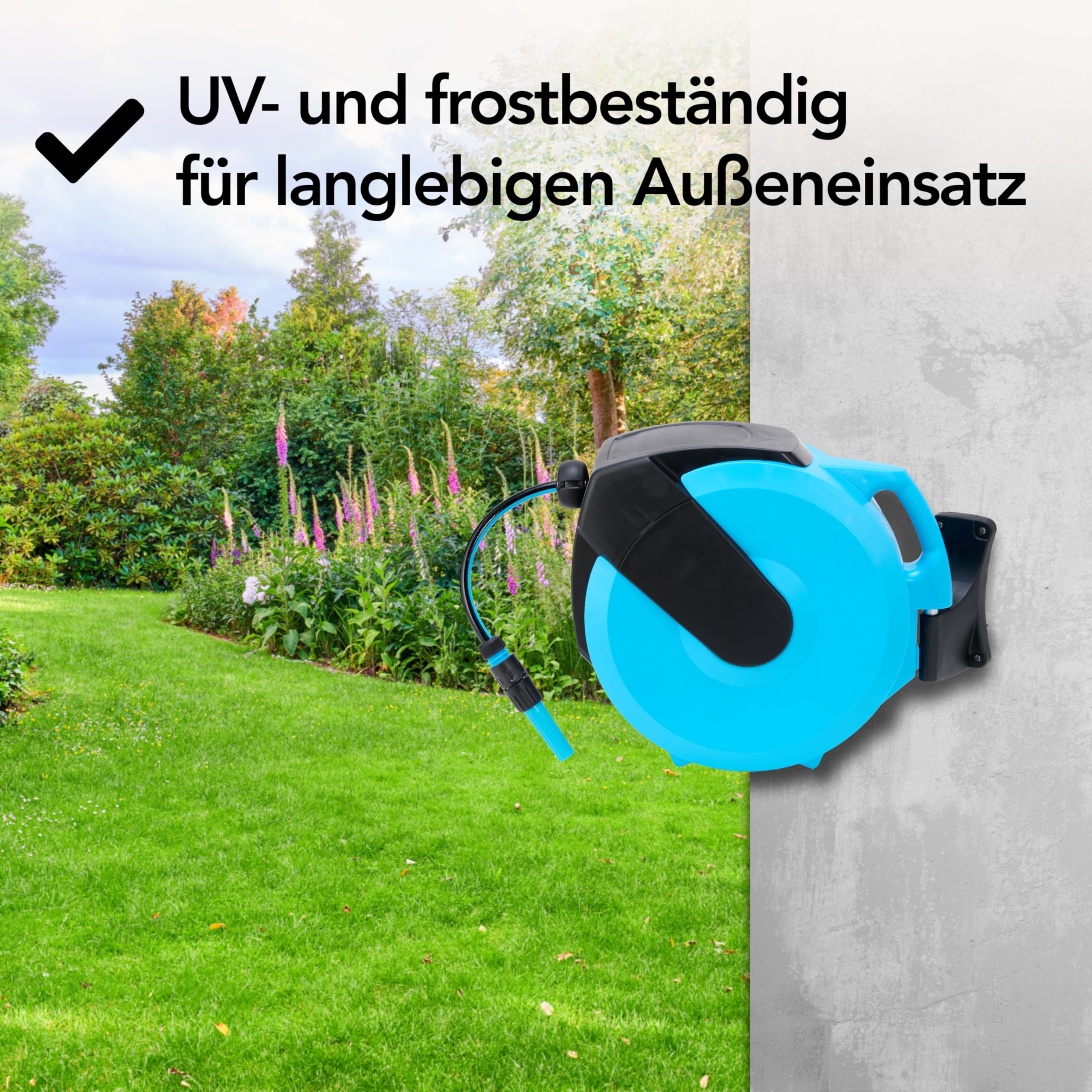 Brixy Schlauchbox – 25 Meter – Schlauchhalter – Gartenschlauch mit Aufroller – 180° drehbar – automatisch – Schlauchaufroller