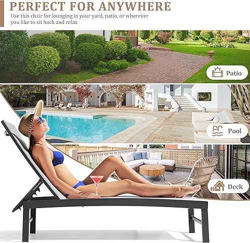 Miniatura 45 de Tumbona de aluminio para patio, tumbonas reclinables para exteriores, tumbonas para todo tipo de clima, con 5 respaldos ajustables y posiciones