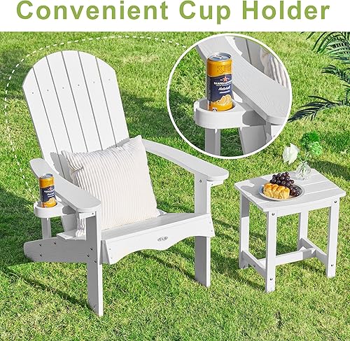 Miniatura 5 de Y&M Adirondack - Juego de 4 sillas blancas para hoguera, sillas de patio al aire libre con soporte para tazas, sillas de patio con textura de madera