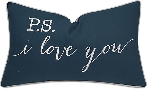 YugTex P.S. I Love You - Funda de almohada bordada con acento lumbar, 12 x 20 pulgadas, color verde azulado