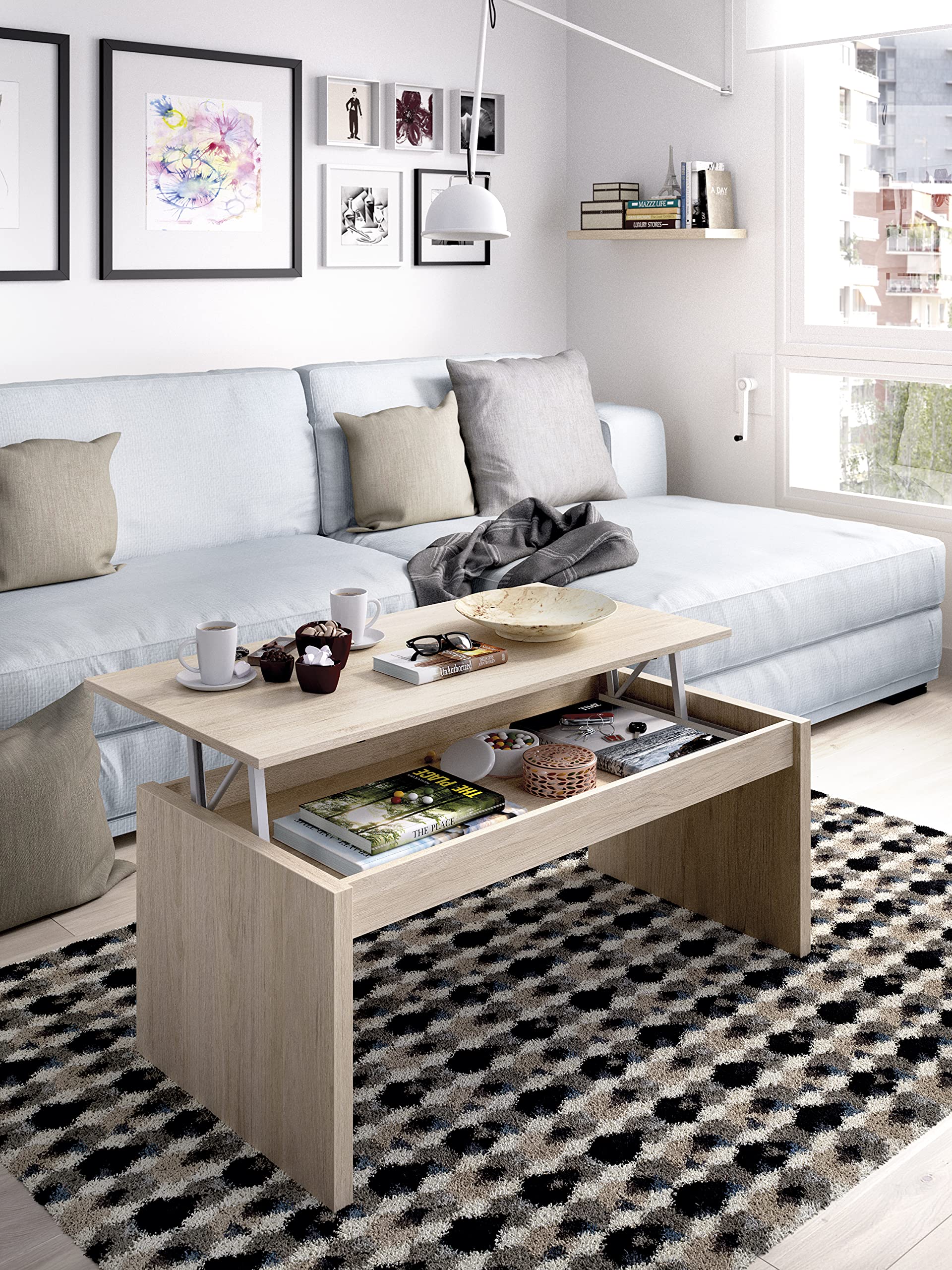 LIQUIDATODO ® - Mesa de centro elevable moderna y barata en color natural