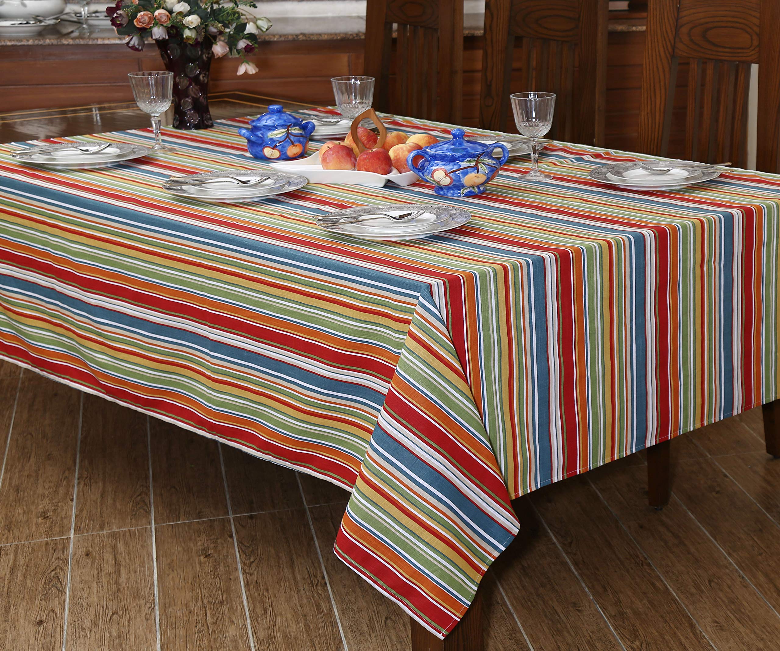 RUVANTI 100% Cotton Rectangle Tablecloth (60x84 Inch) - Stain Resistant, Washable For Dining & Parties