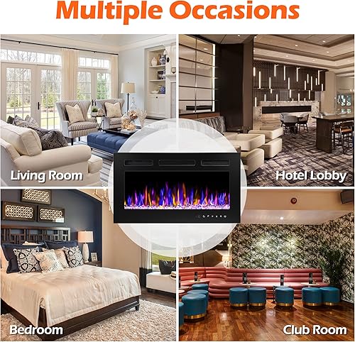 Miniatura 7 de Chimenea eléctrica de 30 pulgadas montada en la pared y empotrada con control remoto, calentador de chimenea de pared ultrafino de 750/1500 W