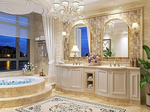 Miniatura 2 de Brightify Espejo arqueado, espejo de pared arqueado, 23.9 x 31.9 pulgadas, espejo de arco dorado con marco de metal, espejo de baño con parte