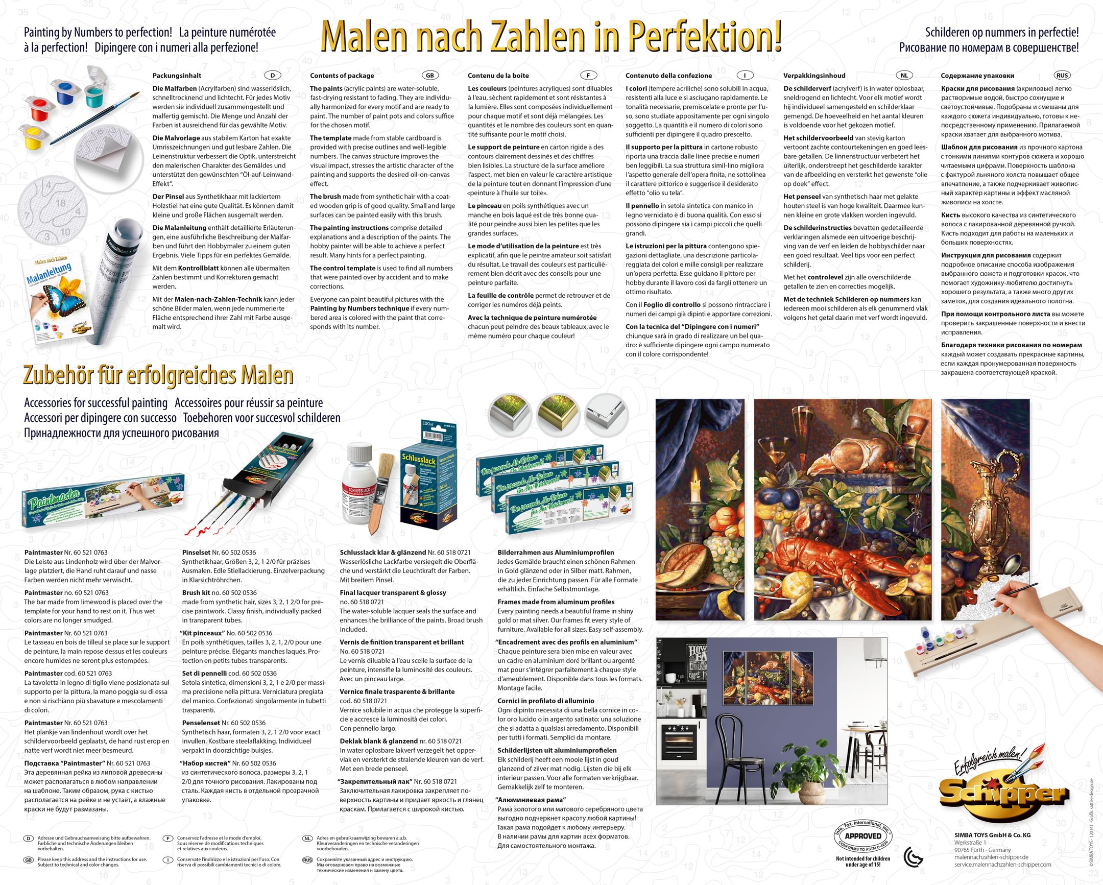 Schipper 609260864 Malen nach Zahlen - Prunkstillleben - Bilder malen für Erwachsene, inklusive Pinsel und Acrylfarben, Triptychon, 50 x 80 cm
