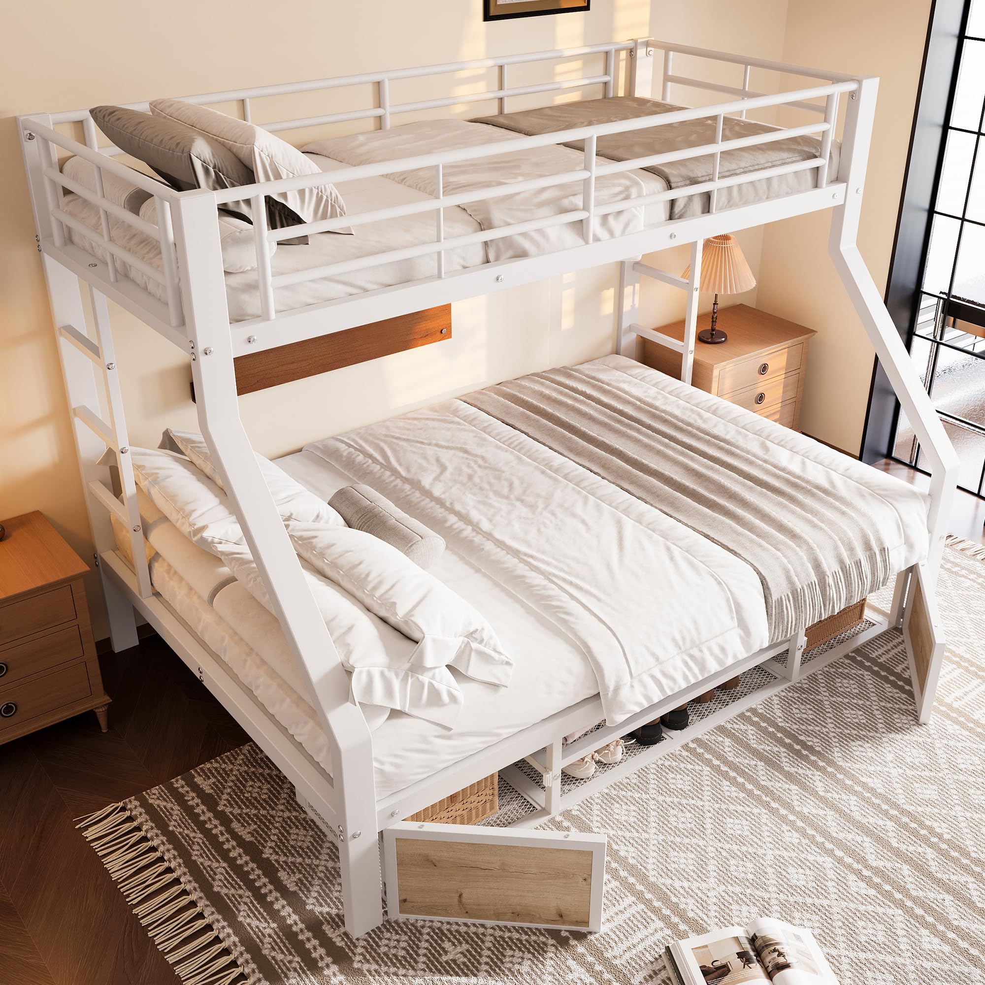 Soweiz Letto a castello 90 x 200 cm, 140 x 200 cm, culla con scarpiera, portaoggetti, ringhiere di sicurezza, scaletta, senza materasso (bianco)