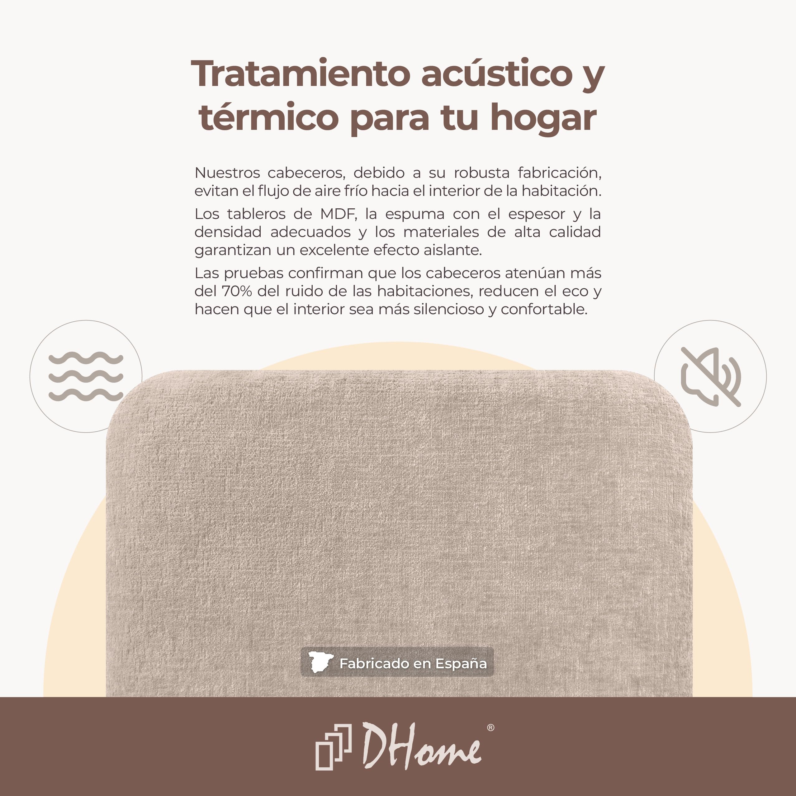 DHOME Cabecero Tapizado Liso Curvo Lana Ecológica Premium 70cm Altura para Pared Acústicos Cabeceros Absorbentes Cabezal Cama Dormitorio (Beige, 135cm)