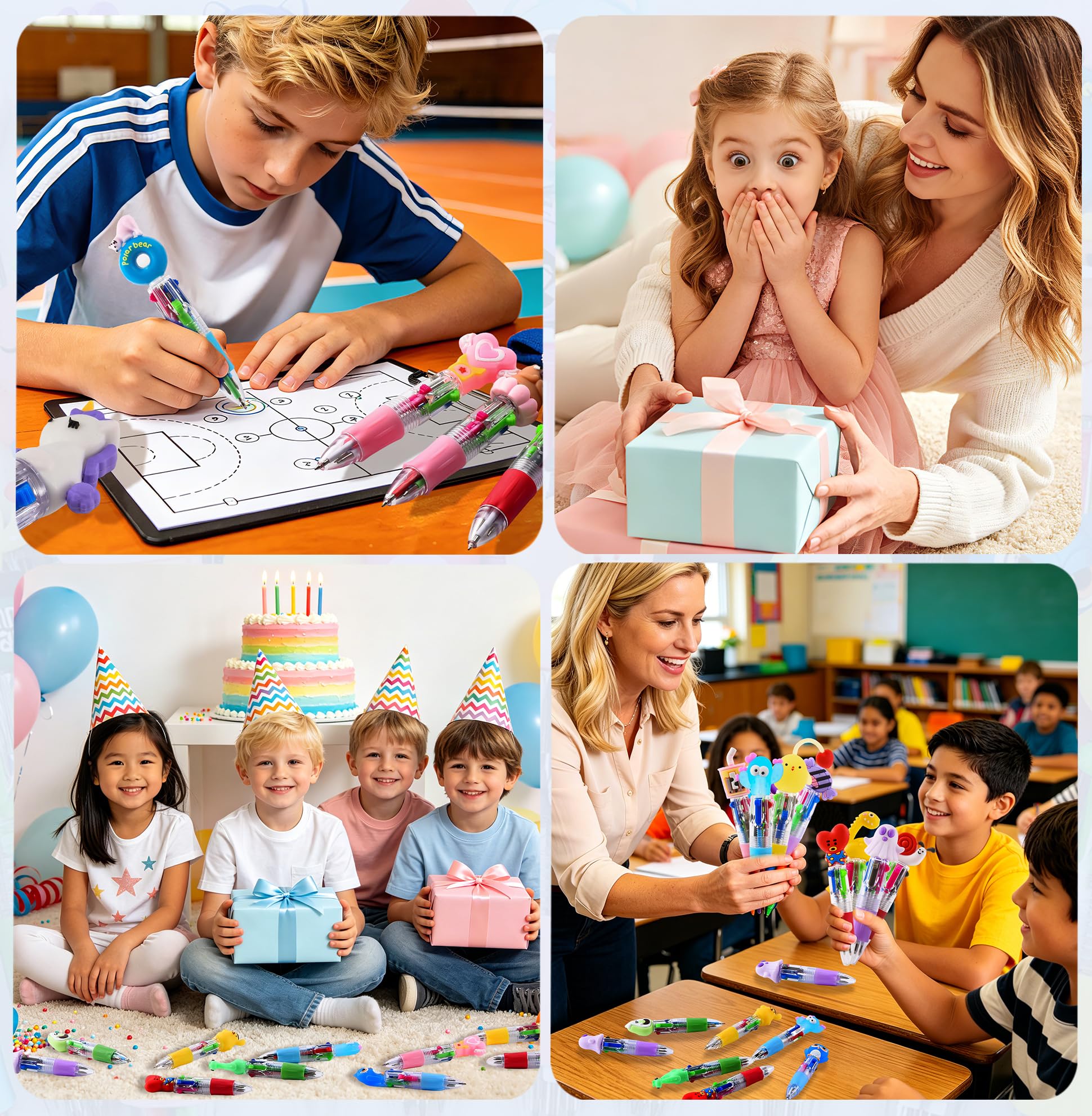 60 Stück Mini-Stifte in einem, 4-in-1, niedliche Stifte, Großpackung für Kinderpartys und Geburtstage, entzückender Kugelschreiber, Partyzubehör, Geschenke, Klassenzimmer, Studentenpreise (60