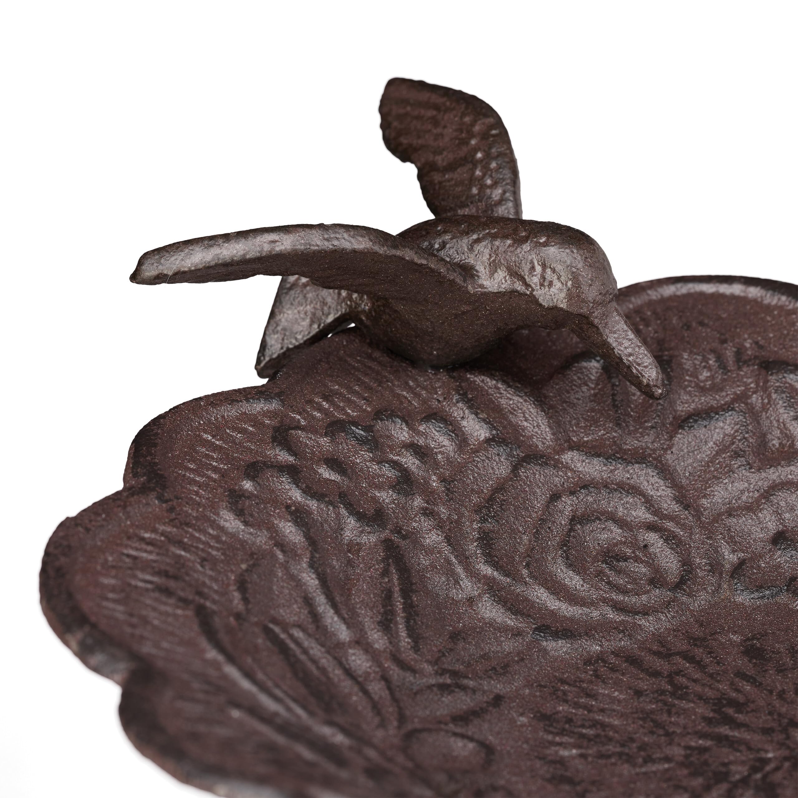 Relaxdays Abreuvoir en Fonte sur Colonne, Décoration pour Jardin,mangeoire avec Soucoupe pour Oiseaux Sauvages 40 cm, Haut Brun, Marron