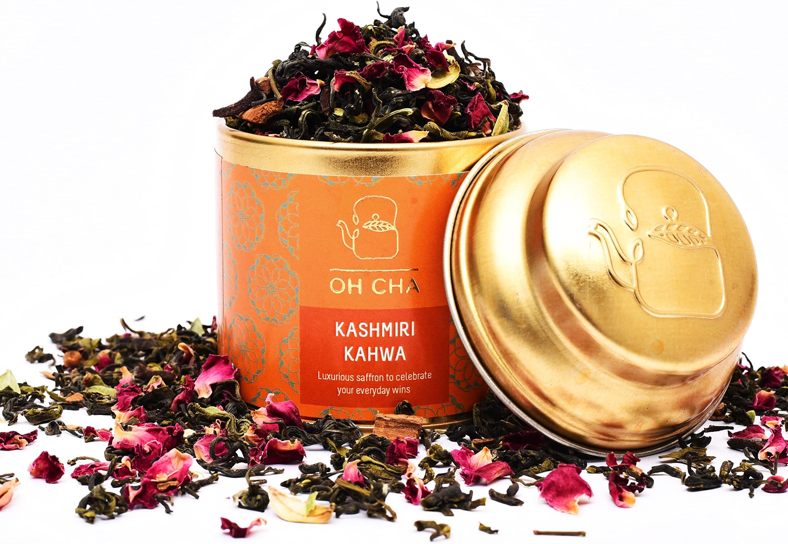 OH CHA-Kashmiri Kahwa|Detox Desi Kahwa Green Tea,35Gms|Blended With Pure Kashmiri Saffron,Cinnamon,Cardamom,Rose petals,Clove|Ideal For Gift Hampers|Liver & Lungs Detox |100% Whole Green tea leaves