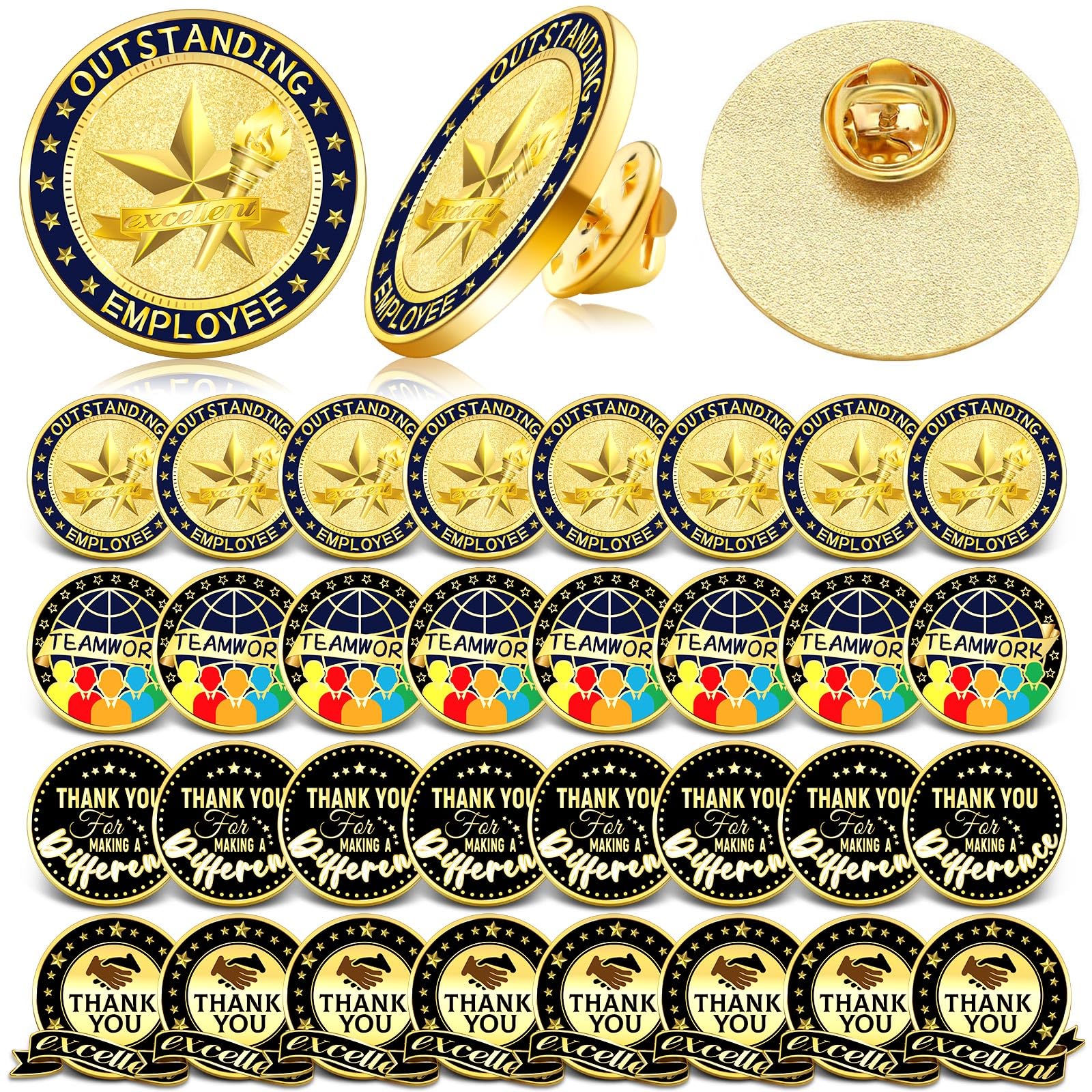 LyrowLyrow 32 Pieces Employee Appreciation Lapel Pin 4/5 Inch Excellence Enamel Recognition Pins Appreciation Motivational Pins for Employee Staff Team Gift (Novel Color)