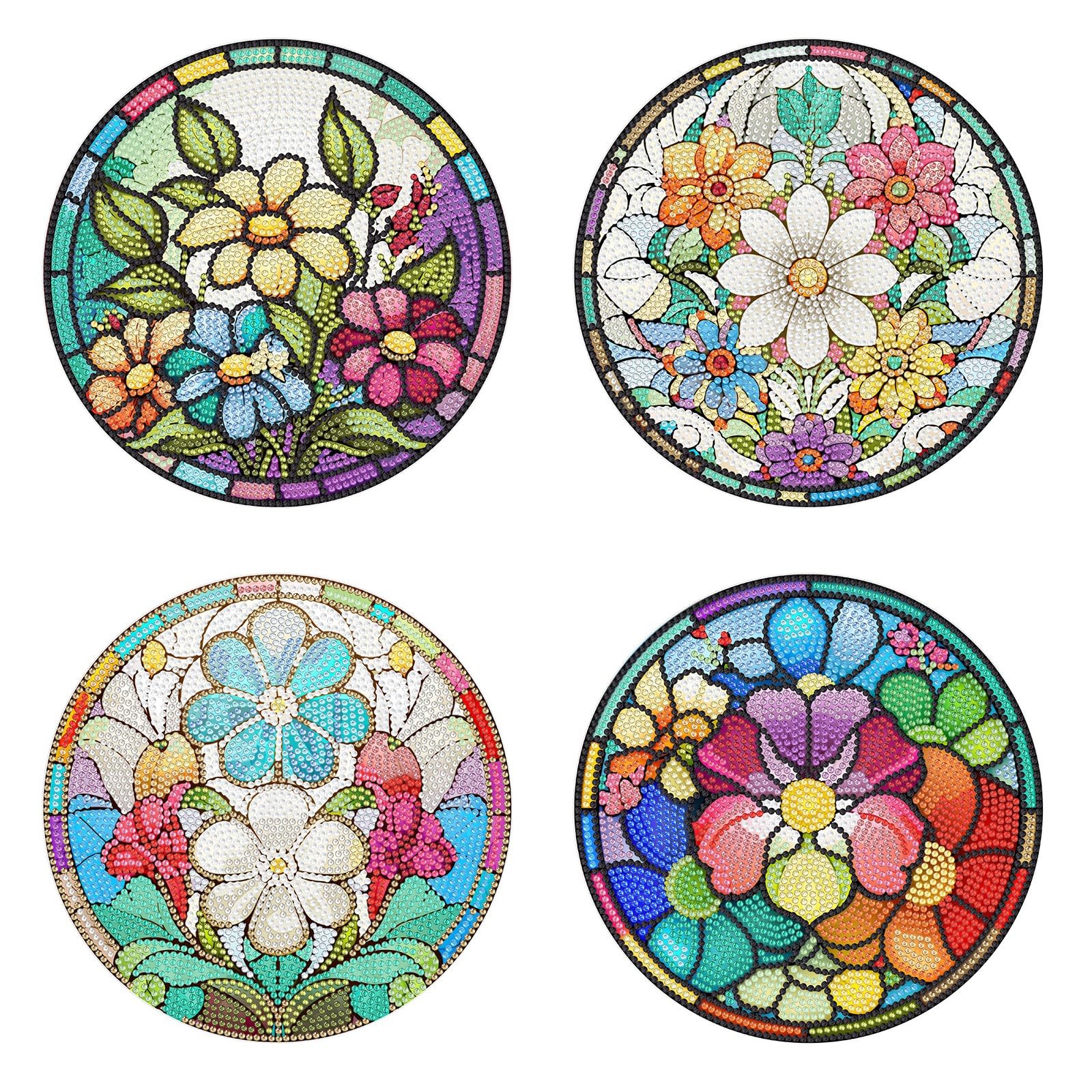 ARTopet 4Pcs DIY Diamond Art Painting Placemat Round Non-Slip Acrylic Table mats Modern Dining Table Kitchen Diamond Art Place mats Craft Supplies for