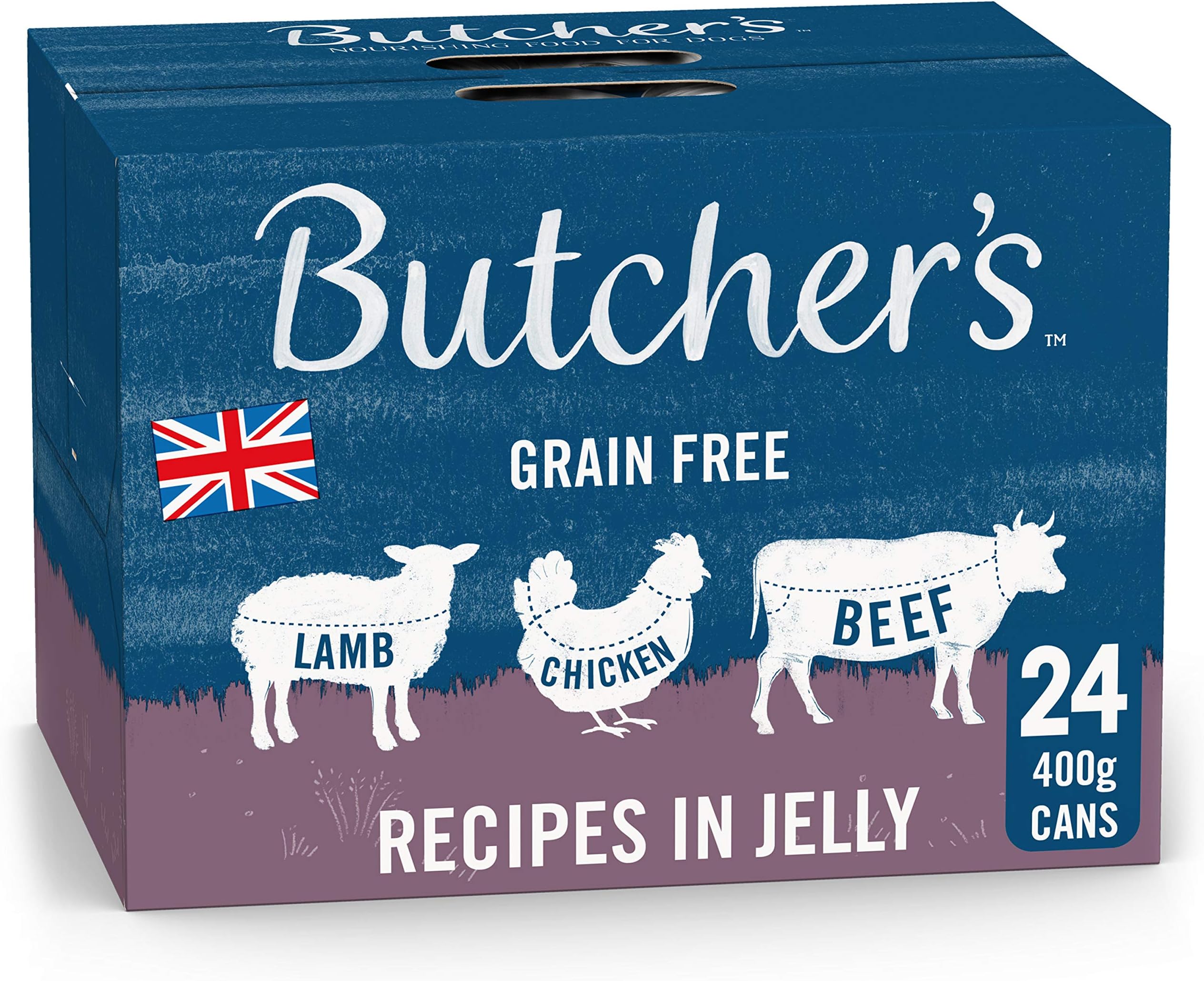 Butcher's Complete Wet Can Grain Free Hypoallergenic Adult Dog Food Recipes in Jelly Pack 24x400g - Chicken, Beef & Lamb