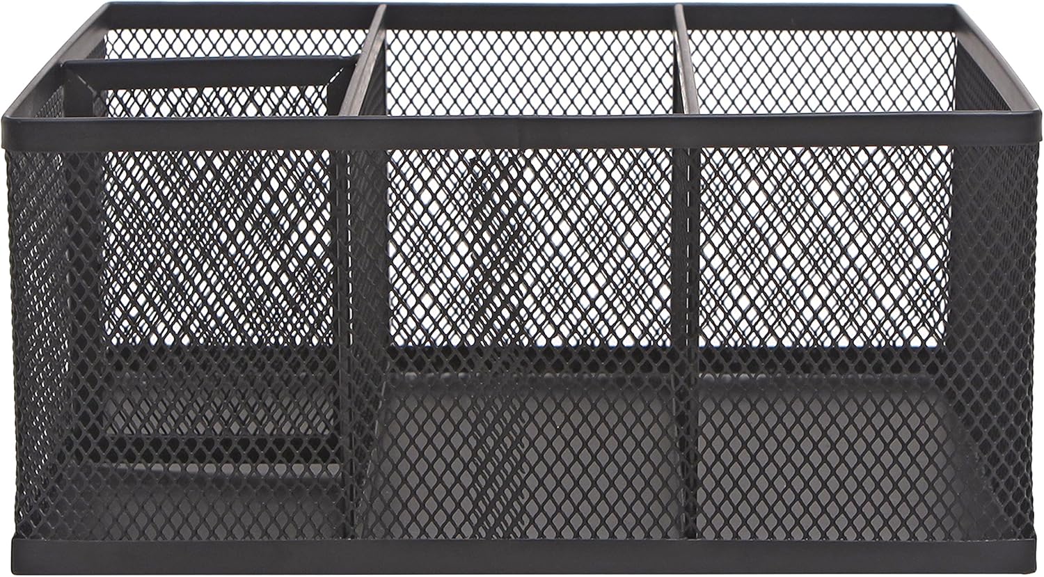MyGift Modern Rectangular Black Metal Mesh 4 Compartment Office Supplies Storage Organizer Caddy Rack : Office Products