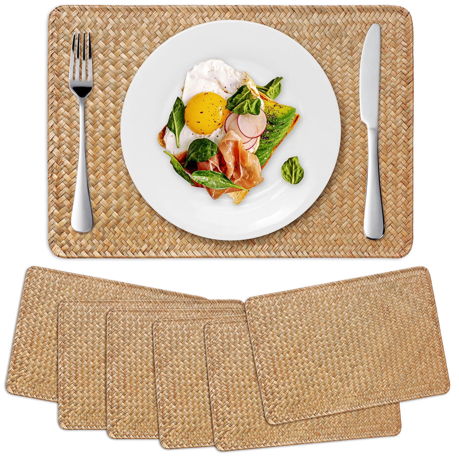 6 Pezzi Tovagliette in Vimini Rettangolare,Tovagliette Rattan Intrecciato per Tavolo da Cucina, Naturale