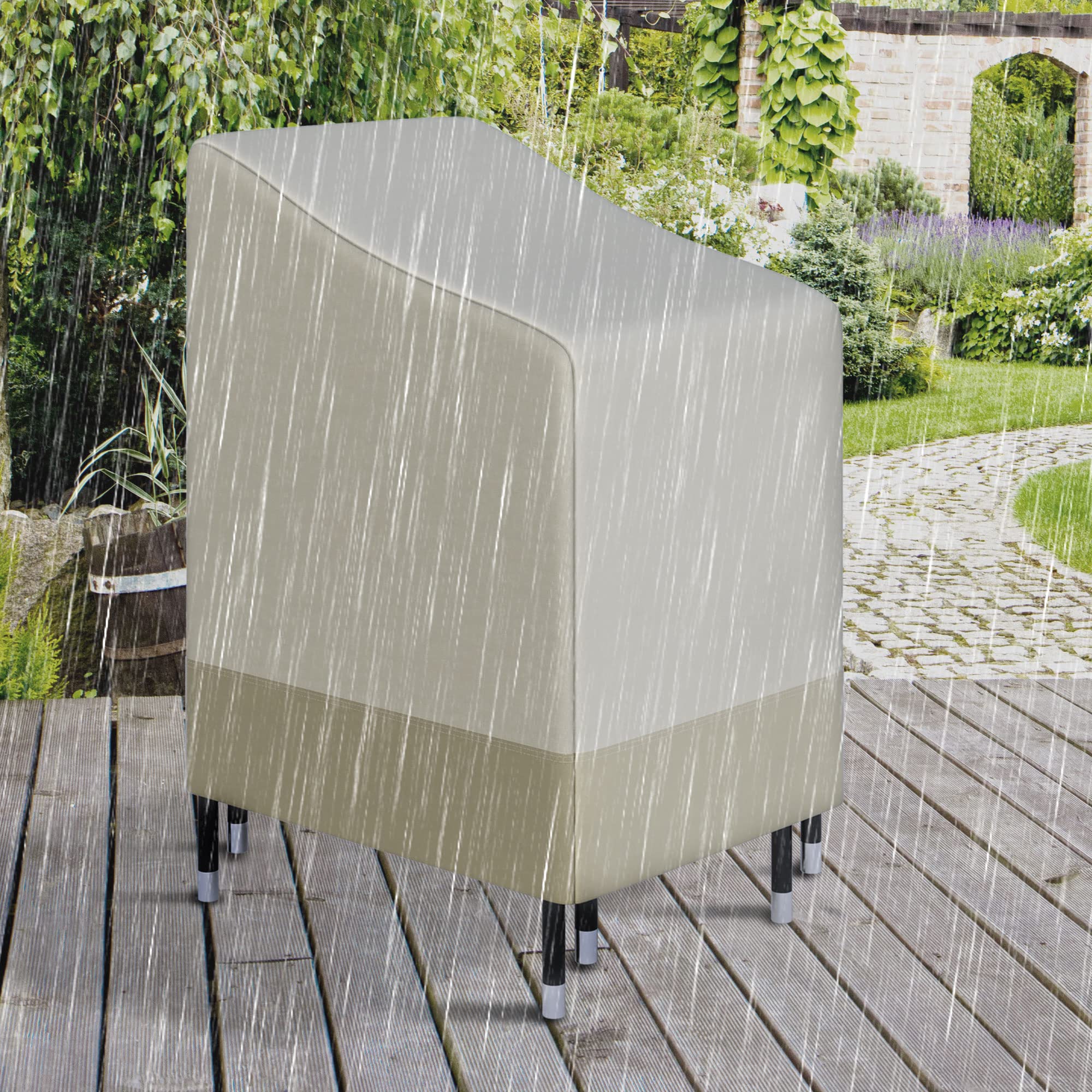 Outsunny Housse de Protection chaises de Jardin empilables bâche étanche 90L x 70l x 115H cm Oxford Haute densité 600D Beige café