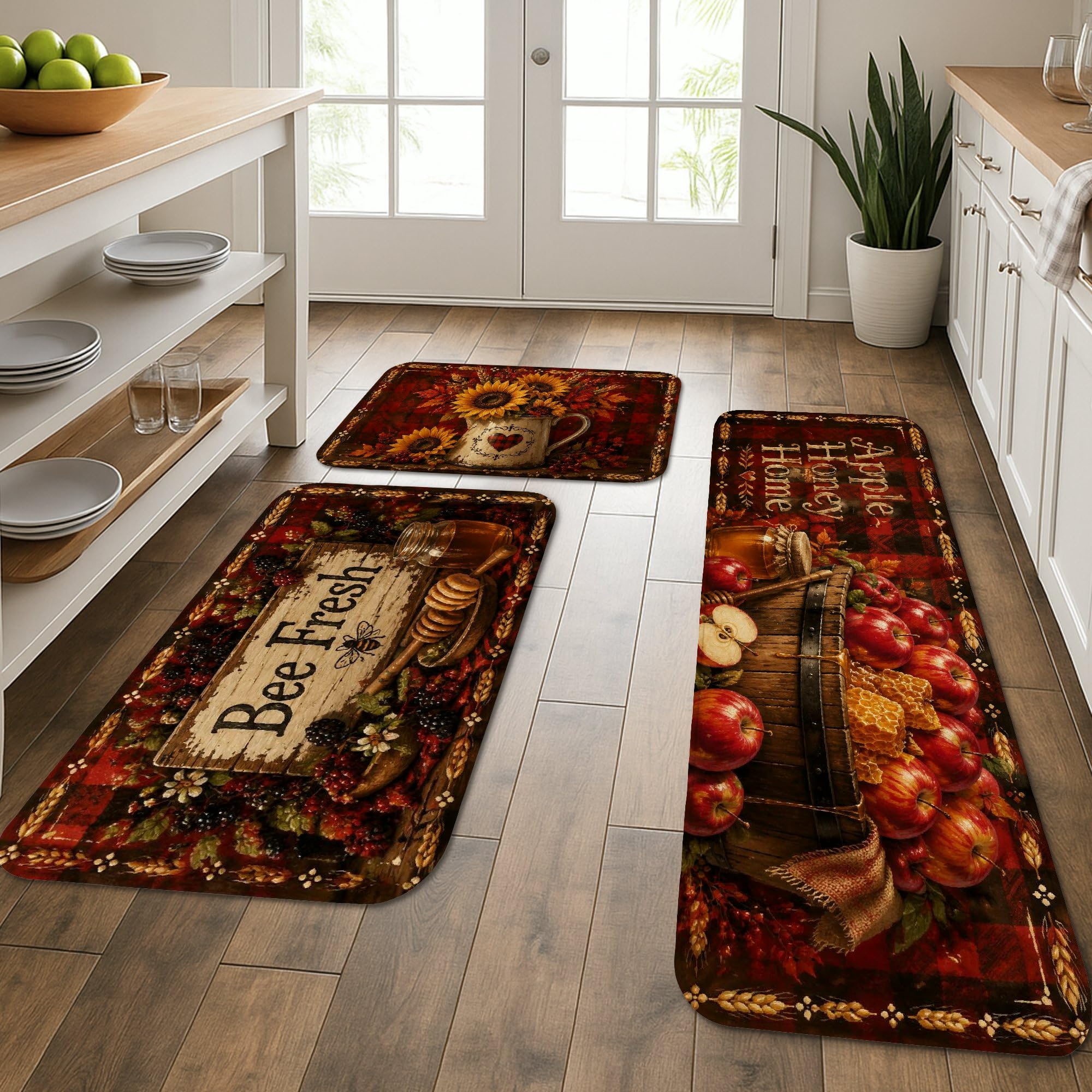 Tapis de cuisine lavable Bee Fresh lot de 3 tapis de sol confort style rustique