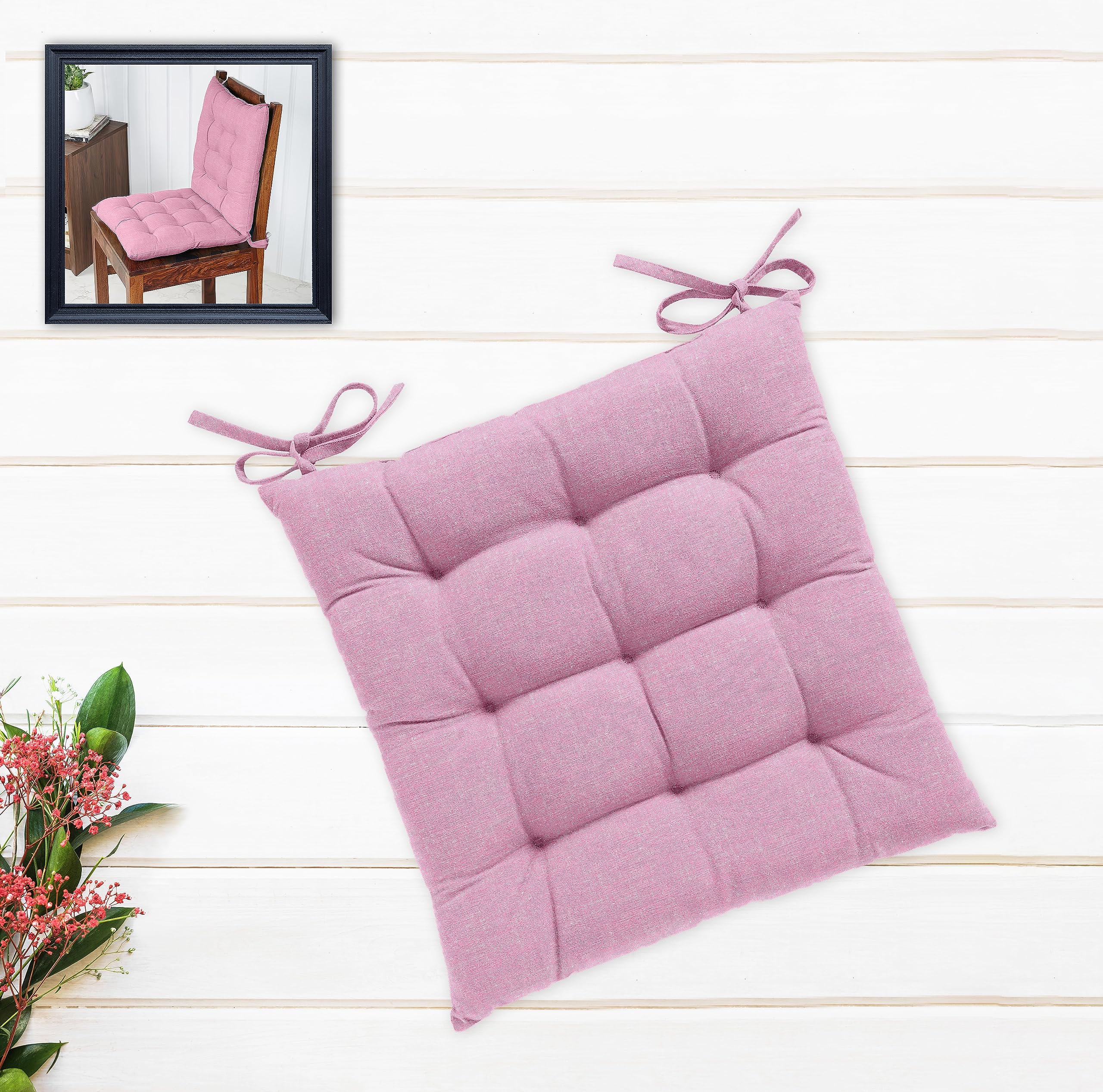 Oasis Home Collection Cotton Shell | Mixfiber Filled |Multipurpose Chair Cushion/Pad with Ties - Pack of 1 (40x40CM - 16"x16", Pink)-picture-22