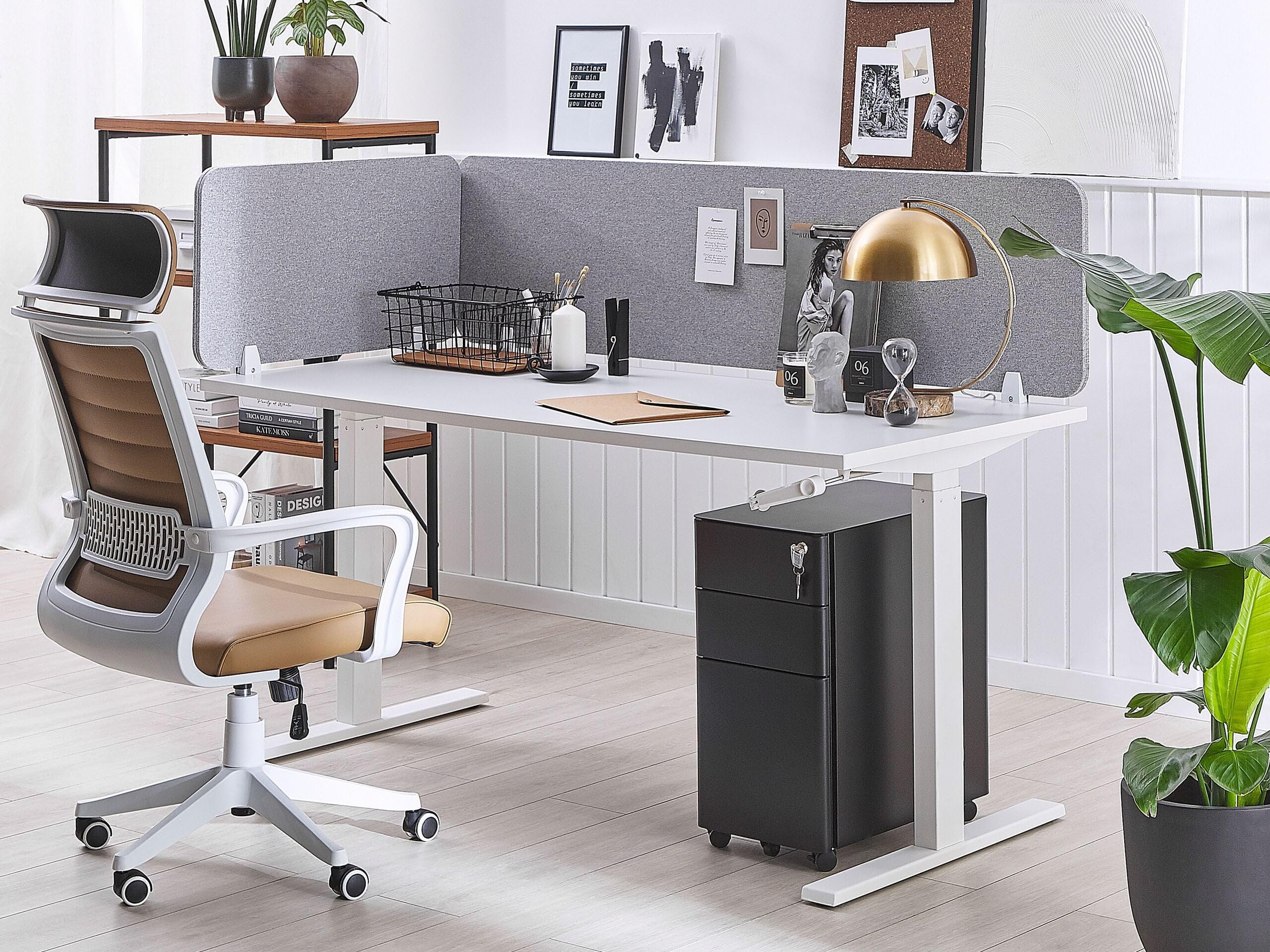 Beliani Séparateur Cloison Acoustique de Bureau et Table Gris Clair 80 x 40 cm Réduit Le Bruit et Les Distractions Visuelles Idéal pour Le Open Space