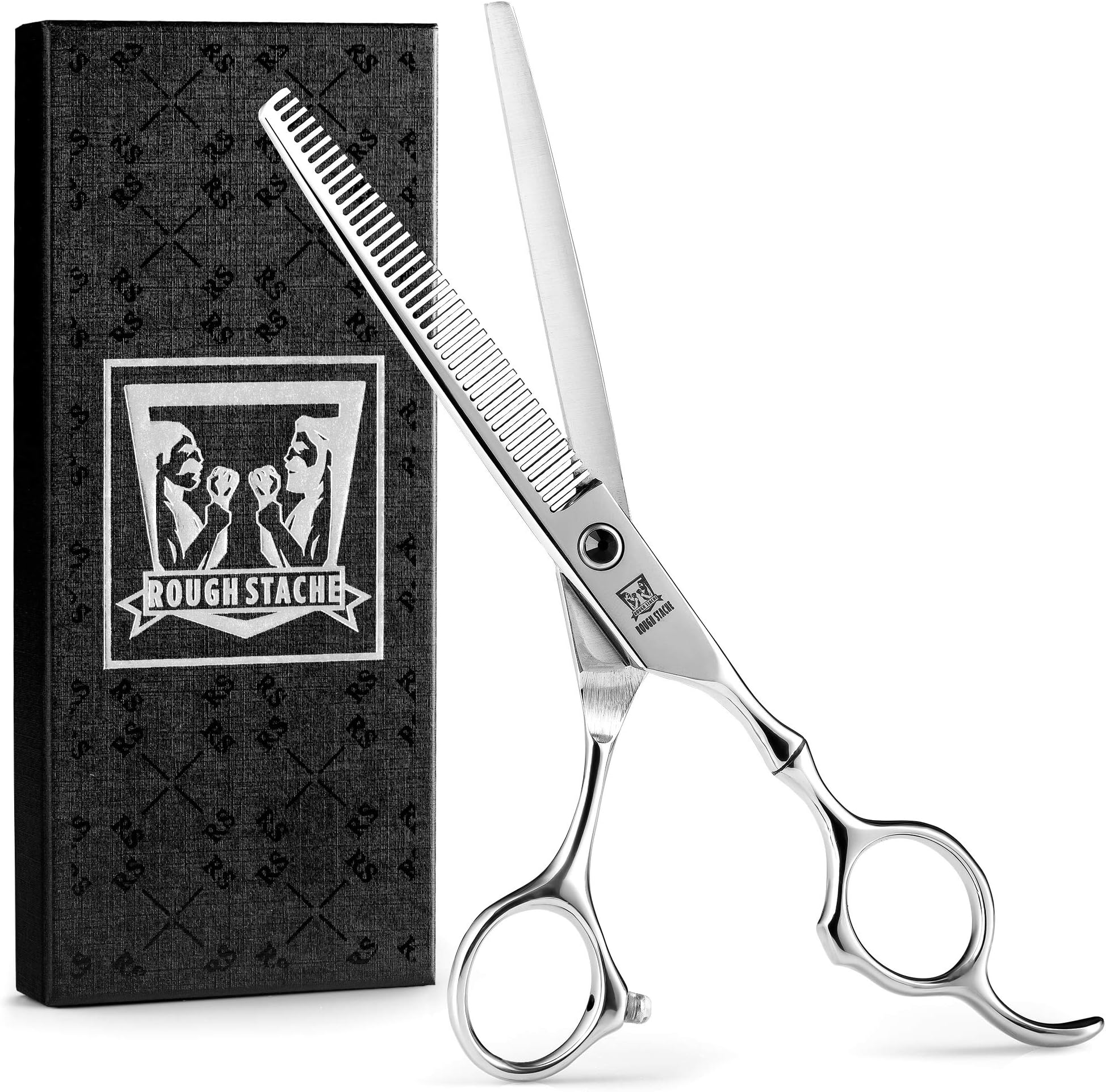 Rough Stache Professional Hair Thinning Scissors - Home Thinning Scissors Hairdressing, Texturizing with Razor Edge - Stainless Steel Thinning Shears - Silver 6.5inch